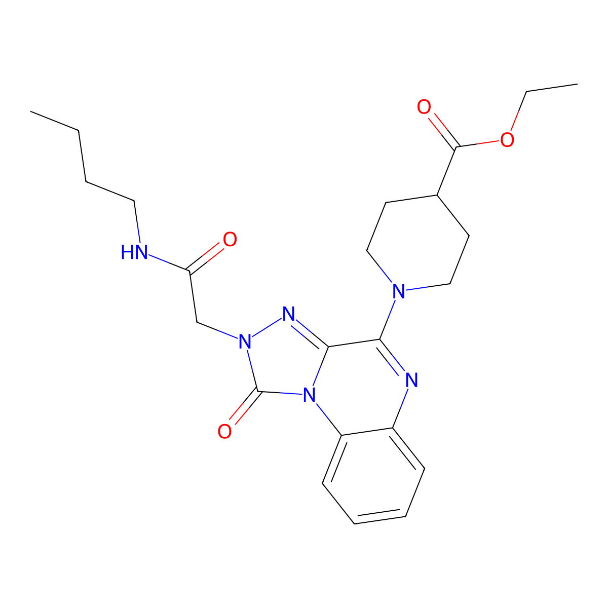 ethyl 1-{2-[(butylcarbamoyl)methyl]-1-oxo-1H,2H-[1,2,4]triazolo[4,3-a]quinoxalin-4-yl}piperidine-4-carboxylate molecular structure, CAS 1184984-68-6