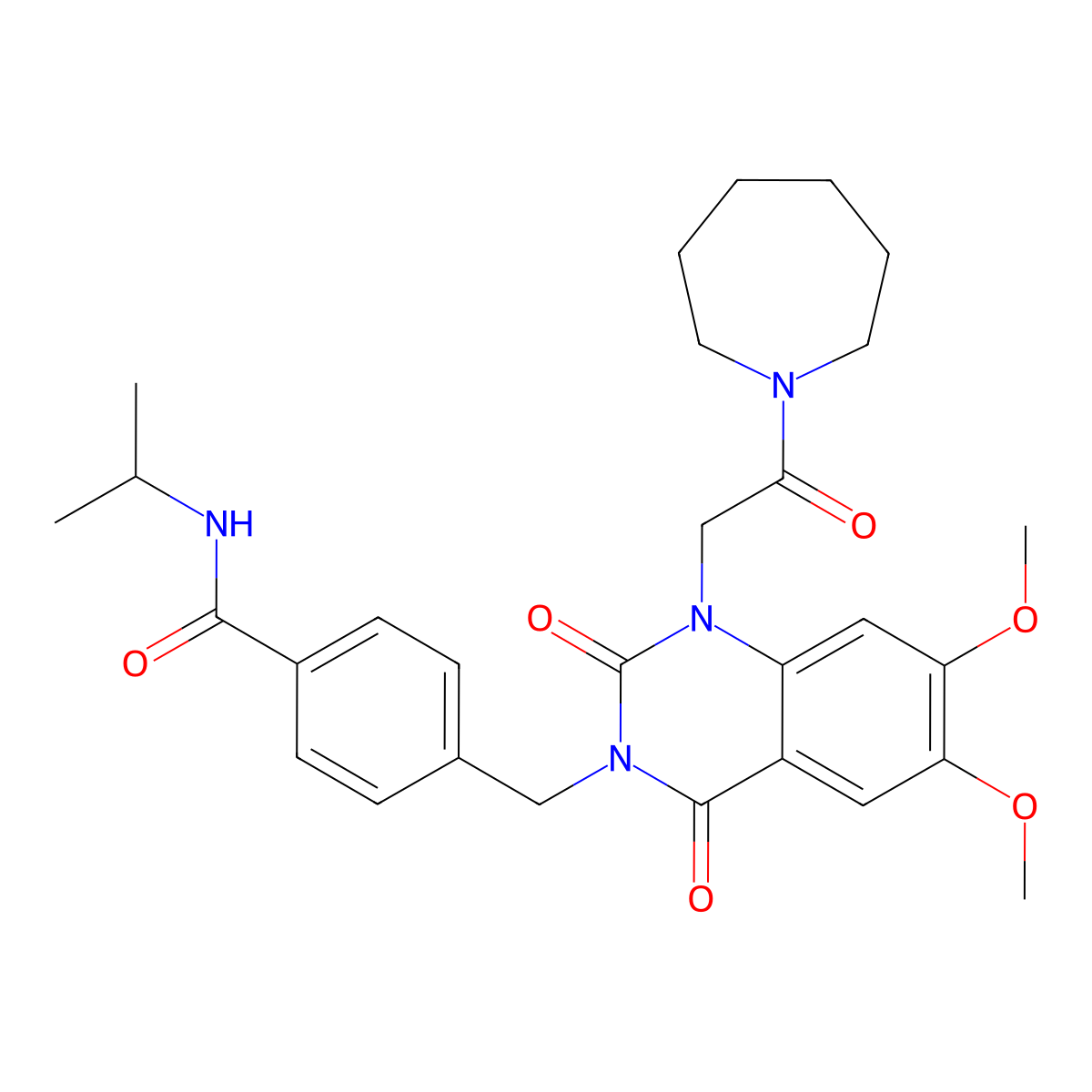 4-((1-(2-(azepan-1-yl)-2-oxoethyl)-6,7-dimethoxy-2,4-dioxo-1,2-dihydroquinazolin-3(4H)-yl)methyl)-N-isopropylbenzamide molecular structure, CAS 1184985-71-4