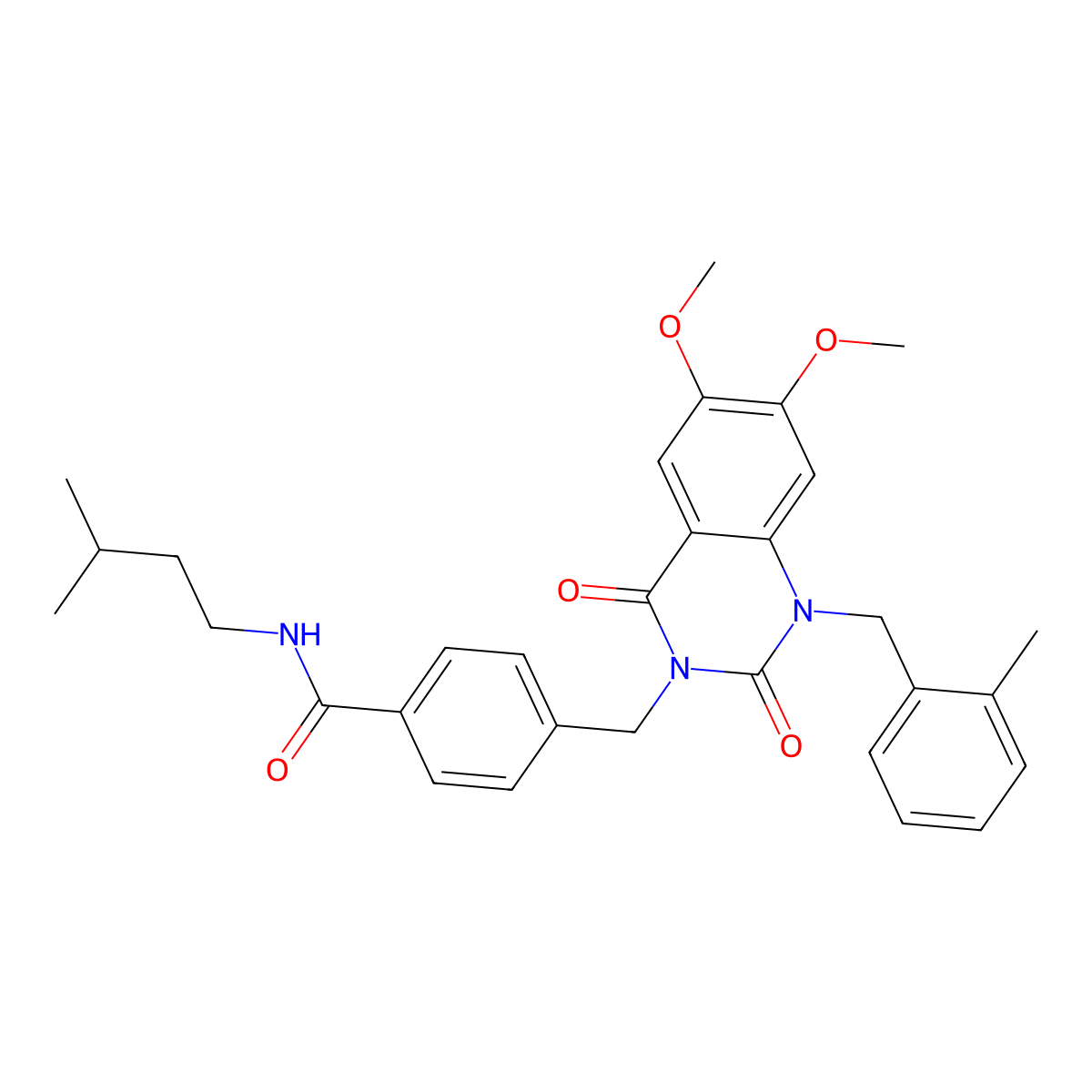 4-((6,7-dimethoxy-1-(2-methylbenzyl)-2,4-dioxo-1,2-dihydroquinazolin-3(4H)-yl)methyl)-N-isopentylbenzamide molecular structure, CAS 1184986-75-1