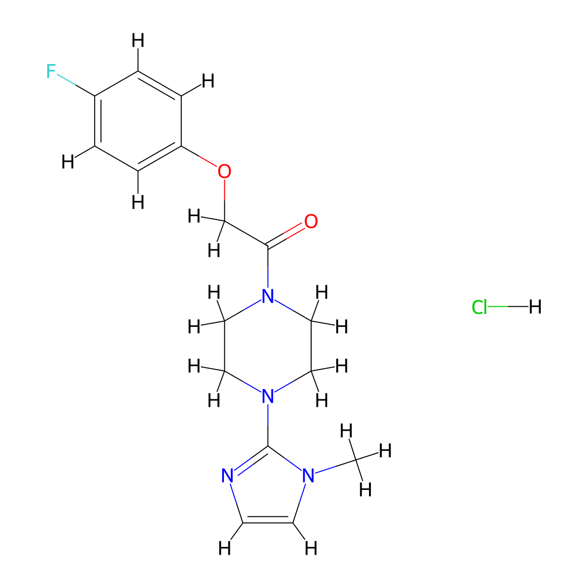 2-(4-fluorophenoxy)-1-(4-(1-methyl-1H-imidazol-2-yl)piperazin-1-yl)ethanone hydrochloride molecular structure, CAS 1184987-67-4