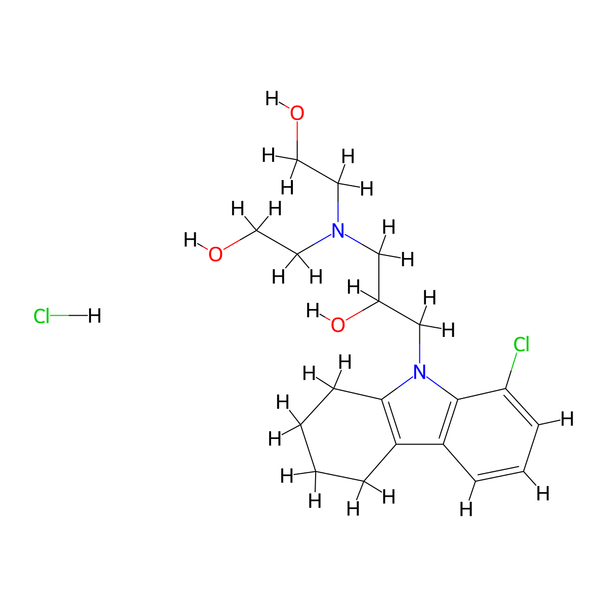 2,2'-((3-(8-chloro-3,4-dihydro-1H-carbazol-9(2H)-yl)-2-hydroxypropyl)azanediyl)diethanol hydrochloride molecular structure, CAS 1184988-82-6