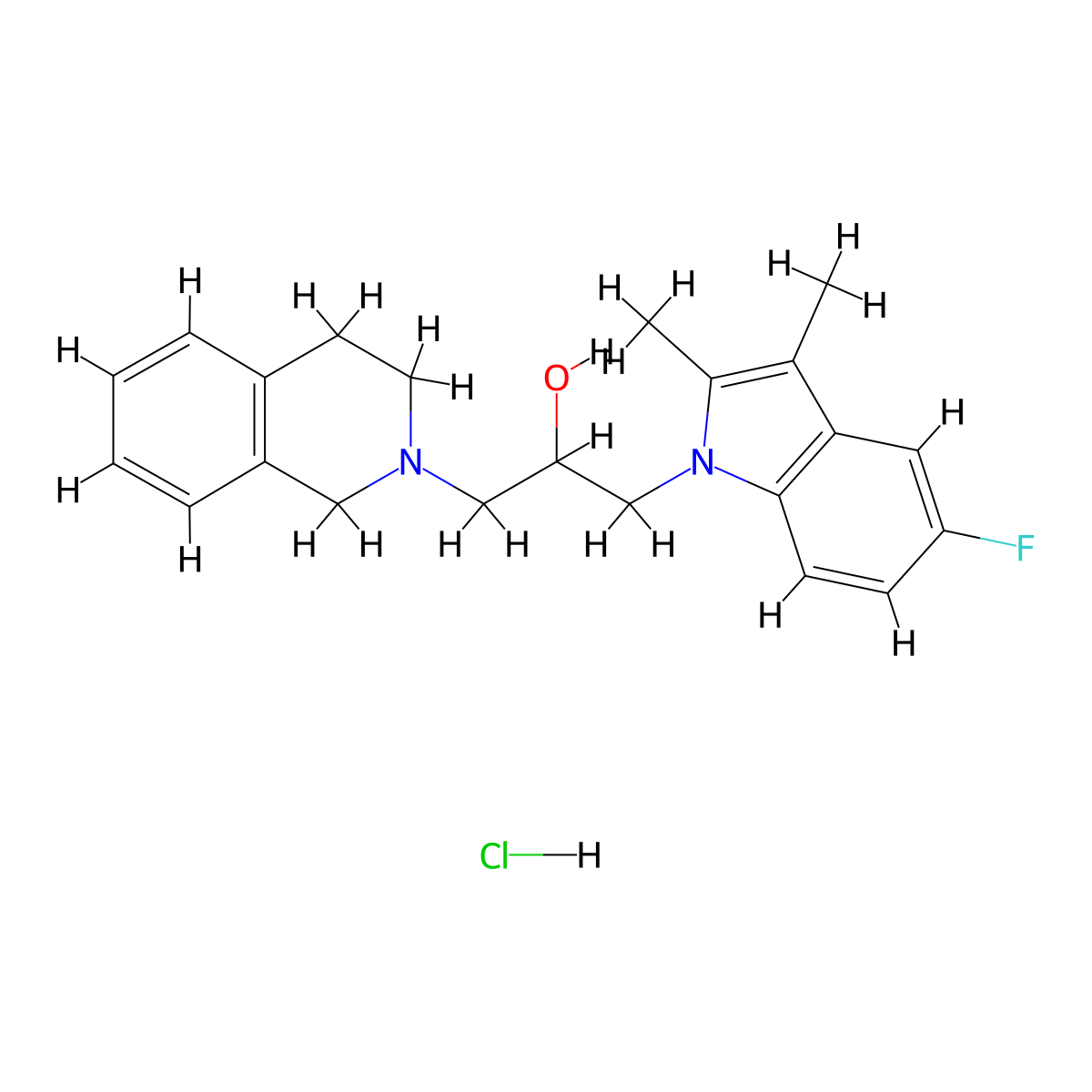 1-(3,4-dihydroisoquinolin-2(1H)-yl)-3-(5-fluoro-2,3-dimethyl-1H-indol-1-yl)propan-2-ol hydrochloride molecular structure, CAS 1184988-85-9
