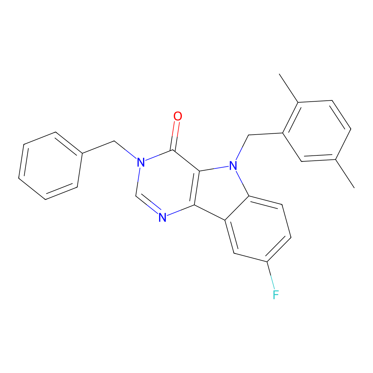 3-benzyl-5-(2,5-dimethylbenzyl)-8-fluoro-3H-pyrimido[5,4-b]indol-4(5H)-one molecular structure, CAS 1184989-17-0