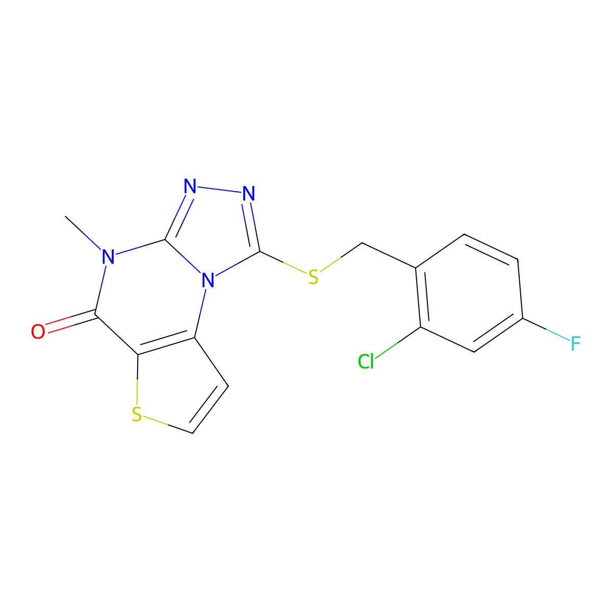 1-((2-chloro-4-fluorobenzyl)thio)-4-methylthieno[2,3-e][1,2,4]triazolo[4,3-a]pyrimidin-5(4H)-one molecular structure, CAS 1184989-44-3