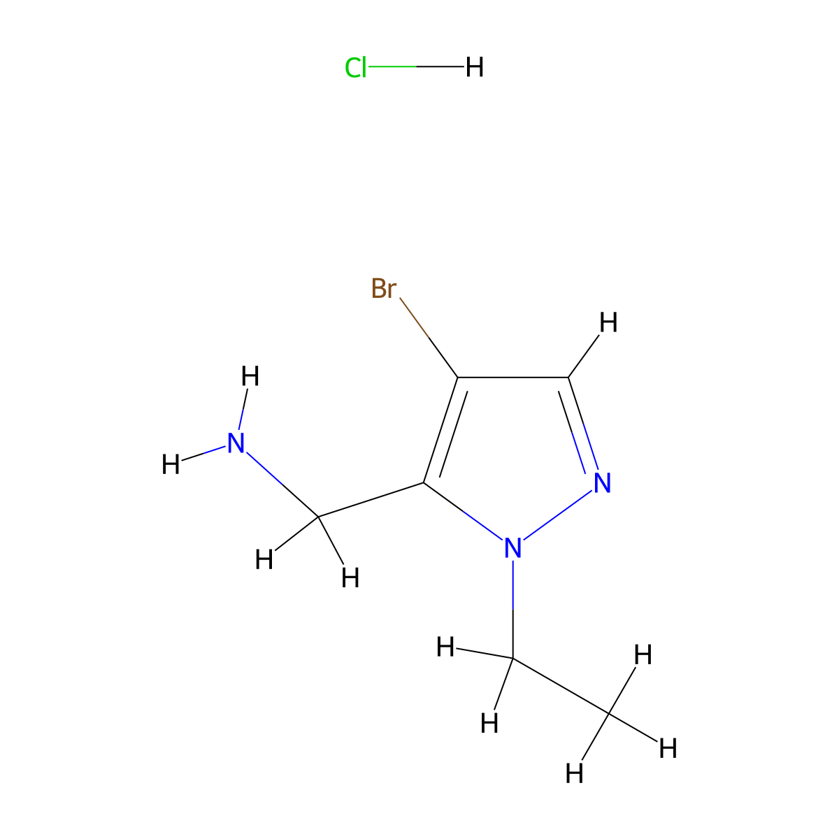 (4-Bromo-1-ethyl-1H-pyrazol-5-yl)methanamine hydrochloride molecular structure, CAS 1184989-52-3