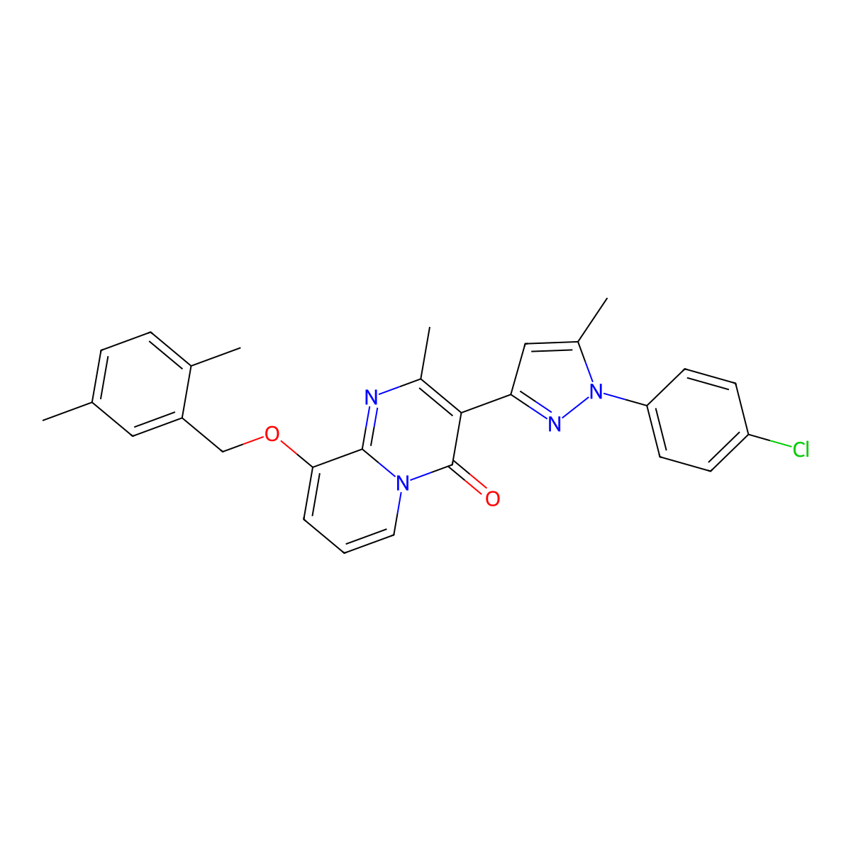 3-[1-(4-Chlorophenyl)-5-methyl-1H-pyrazol-3-yl]-9-[(2,5-dimethylphenyl)methoxy]-2-methyl-4H-pyrido[1,2-a]pyrimidin-4-one molecular structure, CAS 1184989-57-8