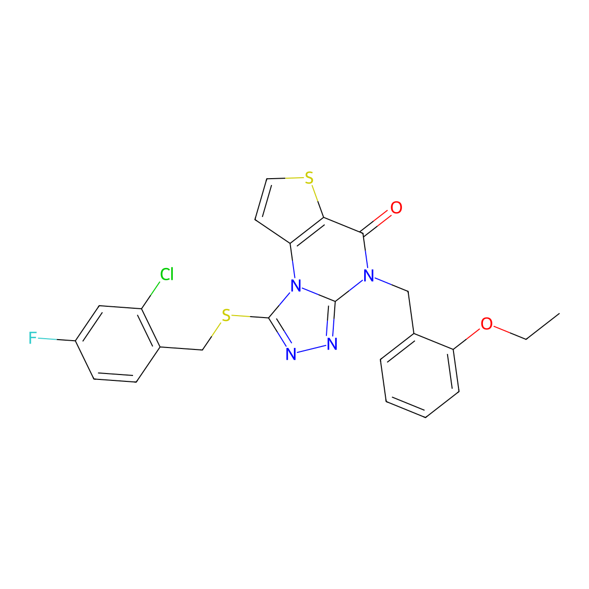 1-((2-chloro-4-fluorobenzyl)thio)-4-(2-ethoxybenzyl)thieno[2,3-e][1,2,4]triazolo[4,3-a]pyrimidin-5(4H)-one molecular structure, CAS 1184989-77-2