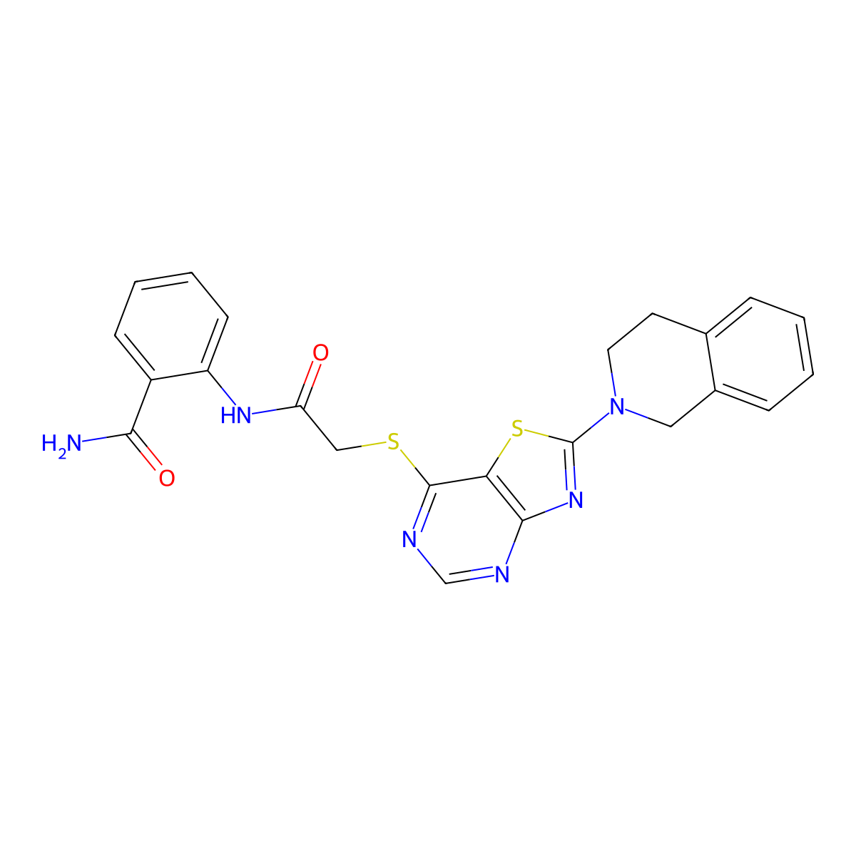 2-(2-((2-(3,4-dihydroisoquinolin-2(1H)-yl)thiazolo[4,5-d]pyrimidin-7-yl)thio)acetamido)benzamide molecular structure, CAS 1184990-32-6