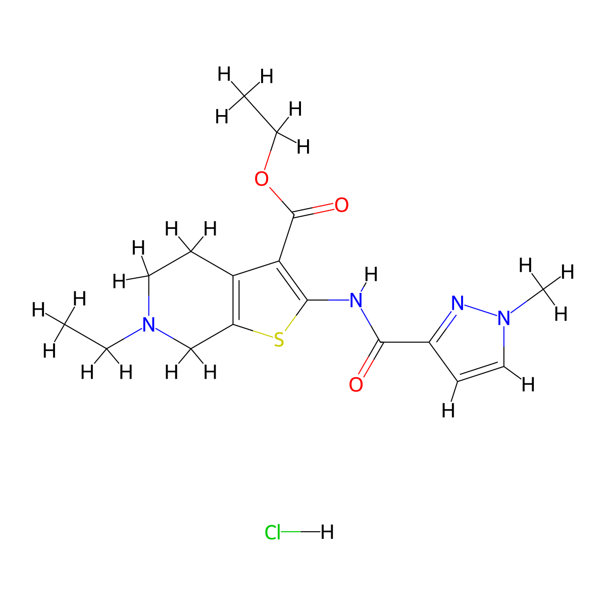 ethyl 6-ethyl-2-(1-methyl-1H-pyrazole-3-carboxamido)-4,5,6,7-tetrahydrothieno[2,3-c]pyridine-3-carboxylate hydrochloride molecular structure, CAS 1184991-40-9