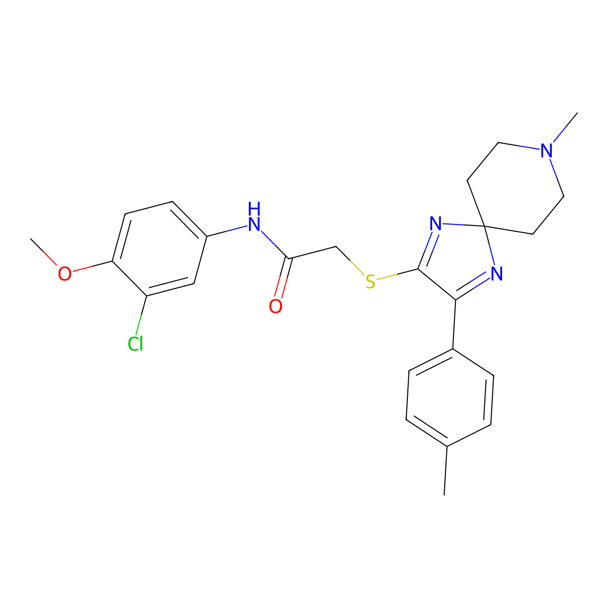 N-(3-chloro-4-methoxyphenyl)-2-((8-methyl-3-(p-tolyl)-1,4,8-triazaspiro[4.5]deca-1,3-dien-2-yl)thio)acetamide molecular structure, CAS 1184991-69-2