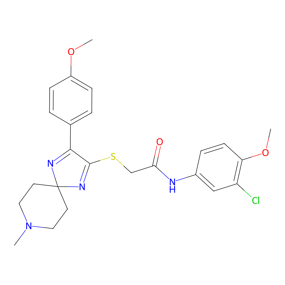 N-(3-Chloro-4-methoxyphenyl)-2-[[3-(4-methoxyphenyl)-8-methyl-1,4,8-triazaspiro[4.5]deca-1,3-dien-2-yl]thio]acetamide molecular structure, CAS 1184994-02-2