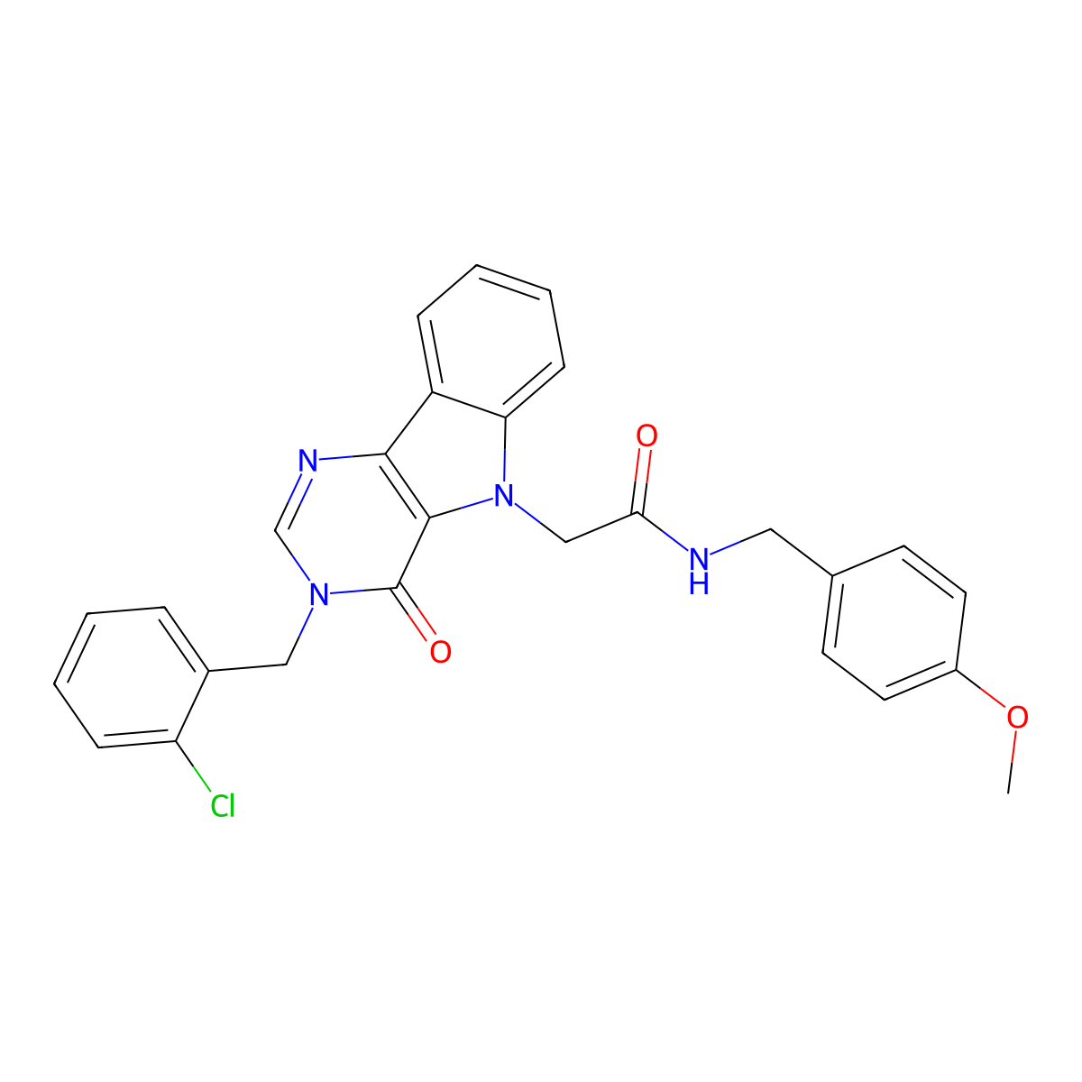 2-(3-(2-chlorobenzyl)-4-oxo-3H-pyrimido[5,4-b]indol-5(4H)-yl)-N-(4-methoxybenzyl)acetamide molecular structure, CAS 1184995-05-8