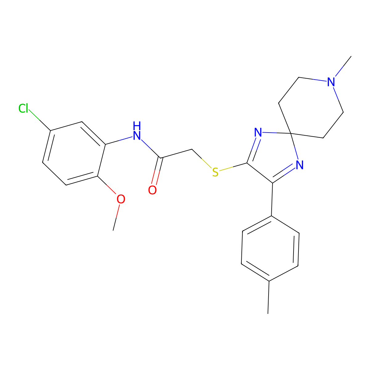 N-(5-chloro-2-methoxyphenyl)-2-((8-methyl-3-(p-tolyl)-1,4,8-triazaspiro[4.5]deca-1,3-dien-2-yl)thio)acetamide molecular structure, CAS 1184995-71-8