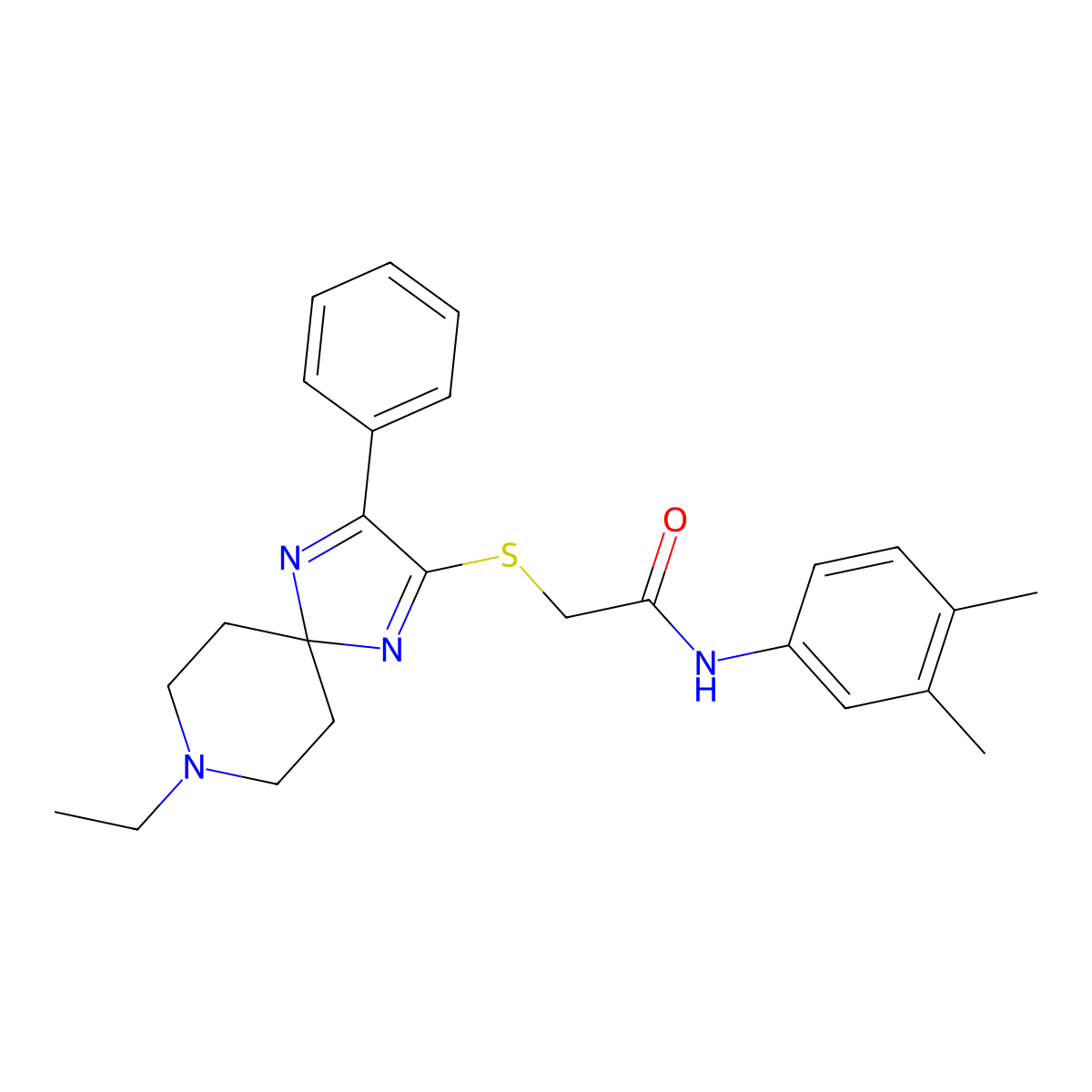 N-(3,4-Dimethylphenyl)-2-({8-ethyl-3-phenyl-1,4,8-triazaspiro[4.5]deca-1,3-dien-2-YL}sulfanyl)acetamide molecular structure, CAS 1184996-89-1