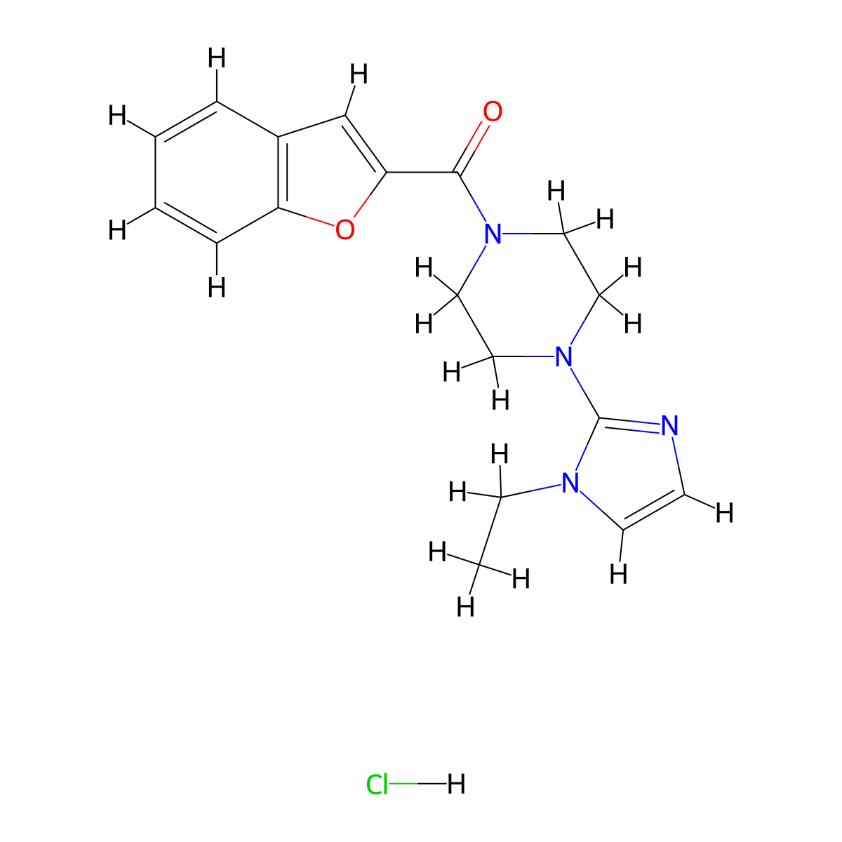 benzofuran-2-yl(4-(1-ethyl-1H-imidazol-2-yl)piperazin-1-yl)methanone hydrochloride molecular structure, CAS 1184998-15-9