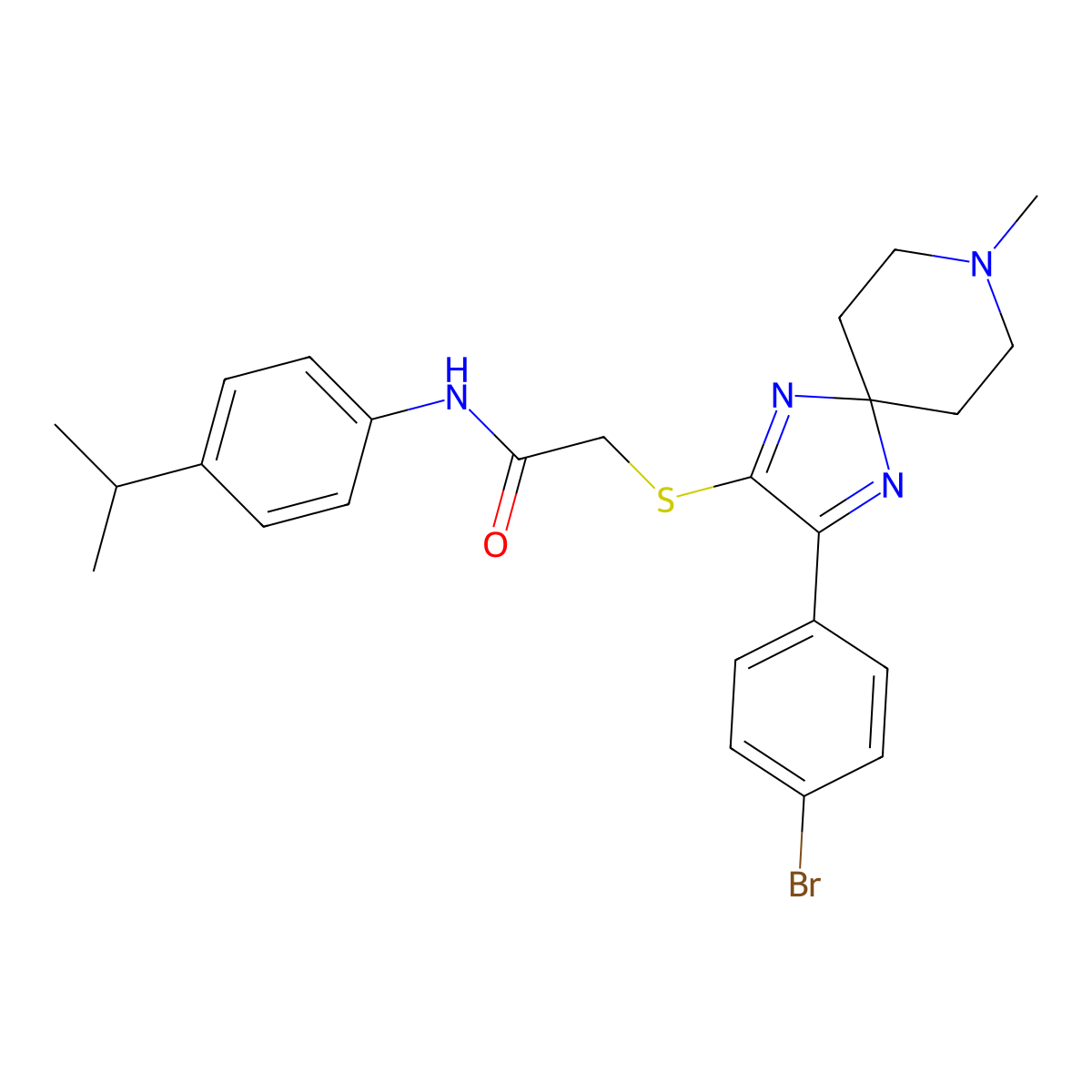 2-((3-(4-bromophenyl)-8-methyl-1,4,8-triazaspiro[4.5]deca-1,3-dien-2-yl)thio)-N-(4-isopropylphenyl)acetamide molecular structure, CAS 1184998-38-6