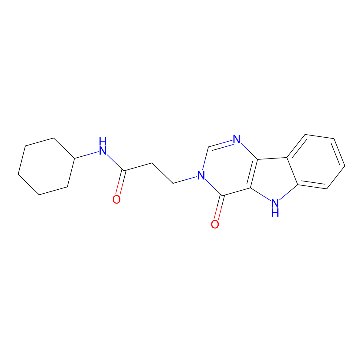 N-cyclohexyl-3-(4-oxo-4,5-dihydro-3H-pyrimido[5,4-b]indol-3-yl)propanamide molecular structure, CAS 1184998-40-0