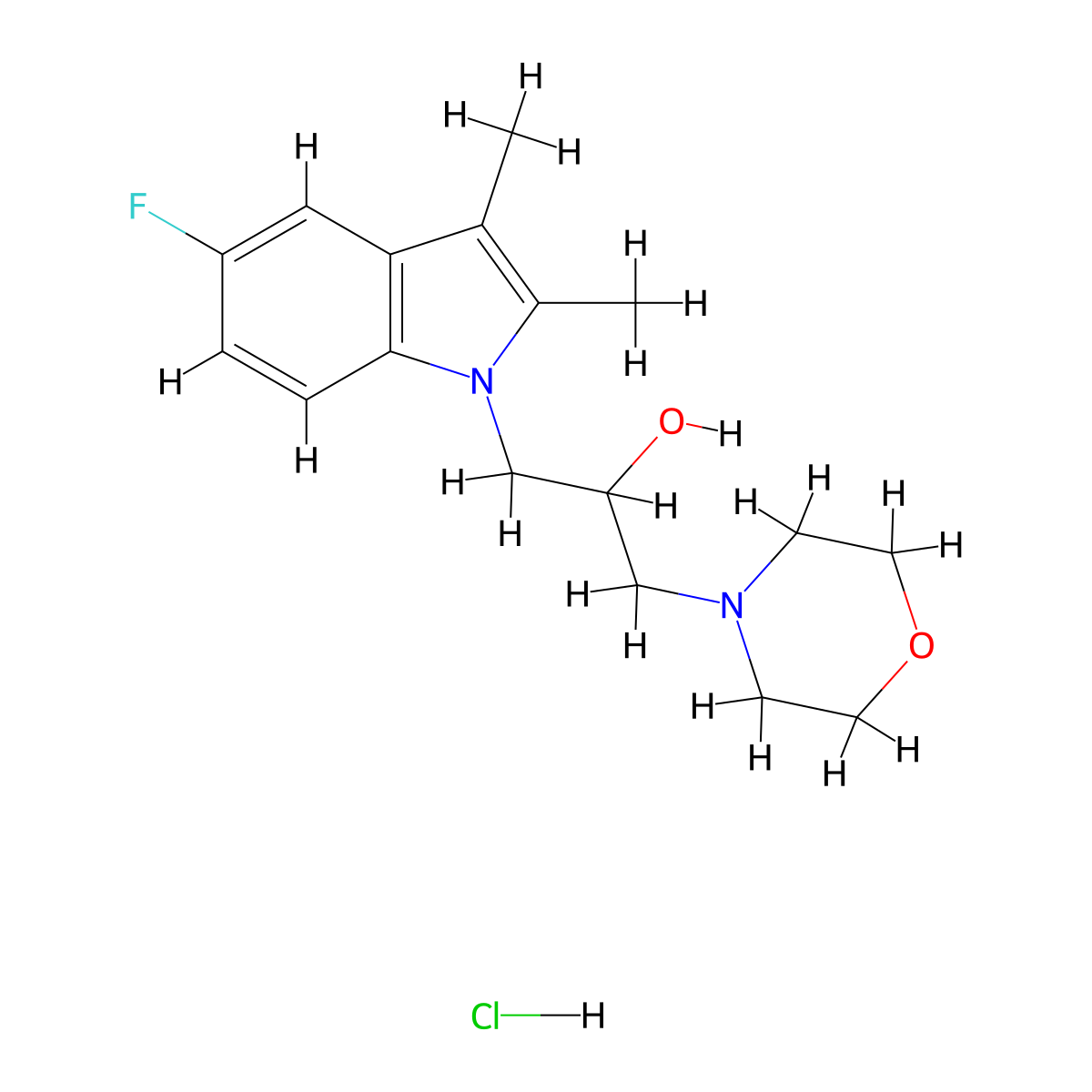 1-(5-fluoro-2,3-dimethyl-1H-indol-1-yl)-3-(morpholin-4-yl)propan-2-ol hydrochloride molecular structure, CAS 1184998-52-4