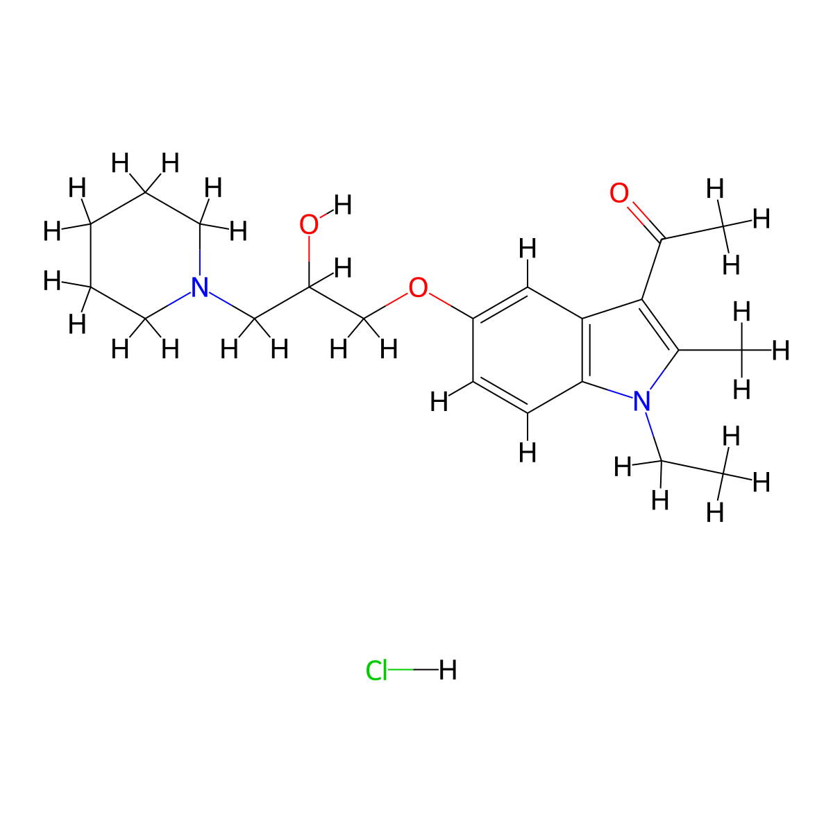 1-(1-ethyl-5-(2-hydroxy-3-(piperidin-1-yl)propoxy)-2-methyl-1H-indol-3-yl)ethanone hydrochloride molecular structure, CAS 1184998-72-8