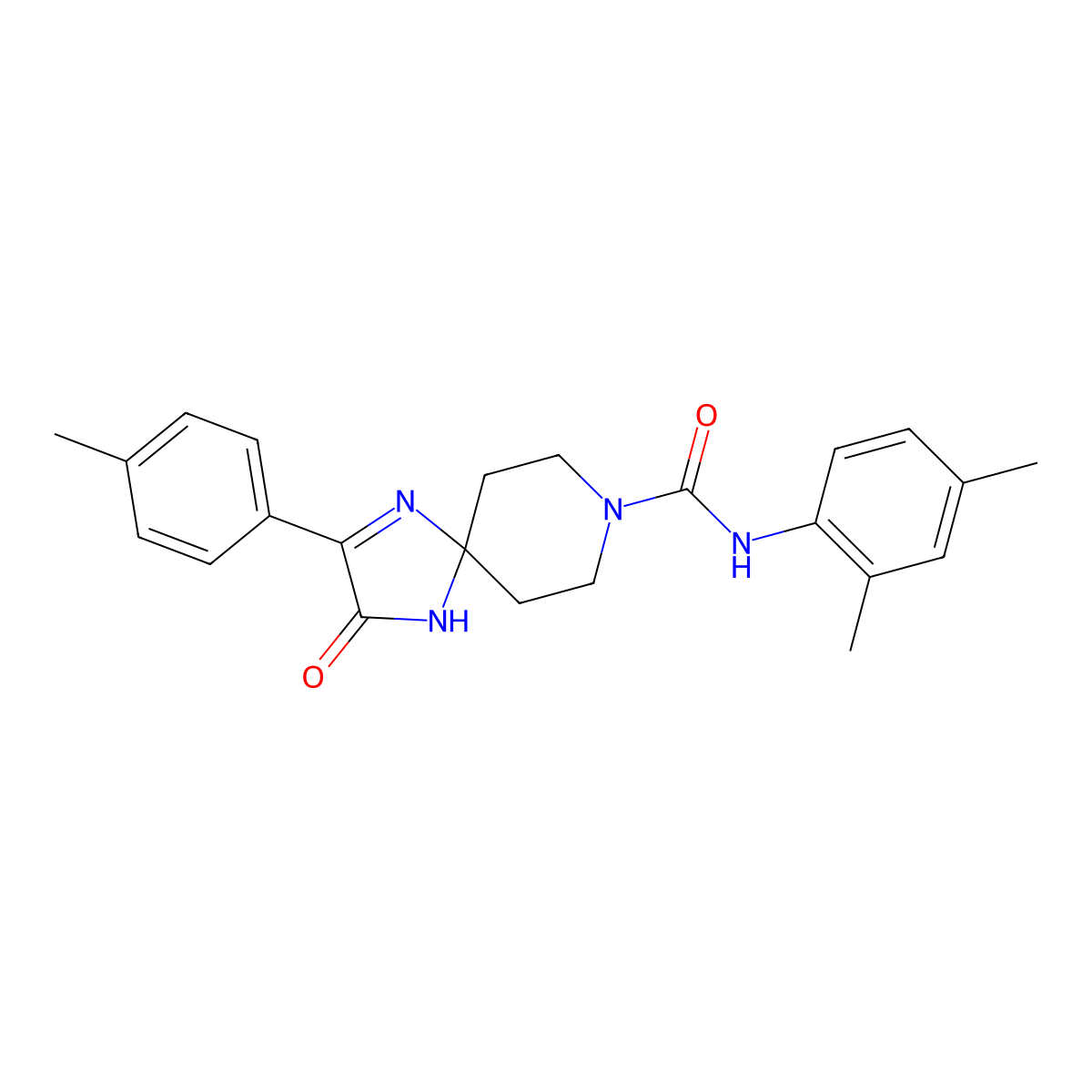N-(2,4-dimethylphenyl)-2-(4-methylphenyl)-3-oxo-1,4,8-triazaspiro[4.5]dec-1-ene-8-carboxamide molecular structure, CAS 1184998-79-5