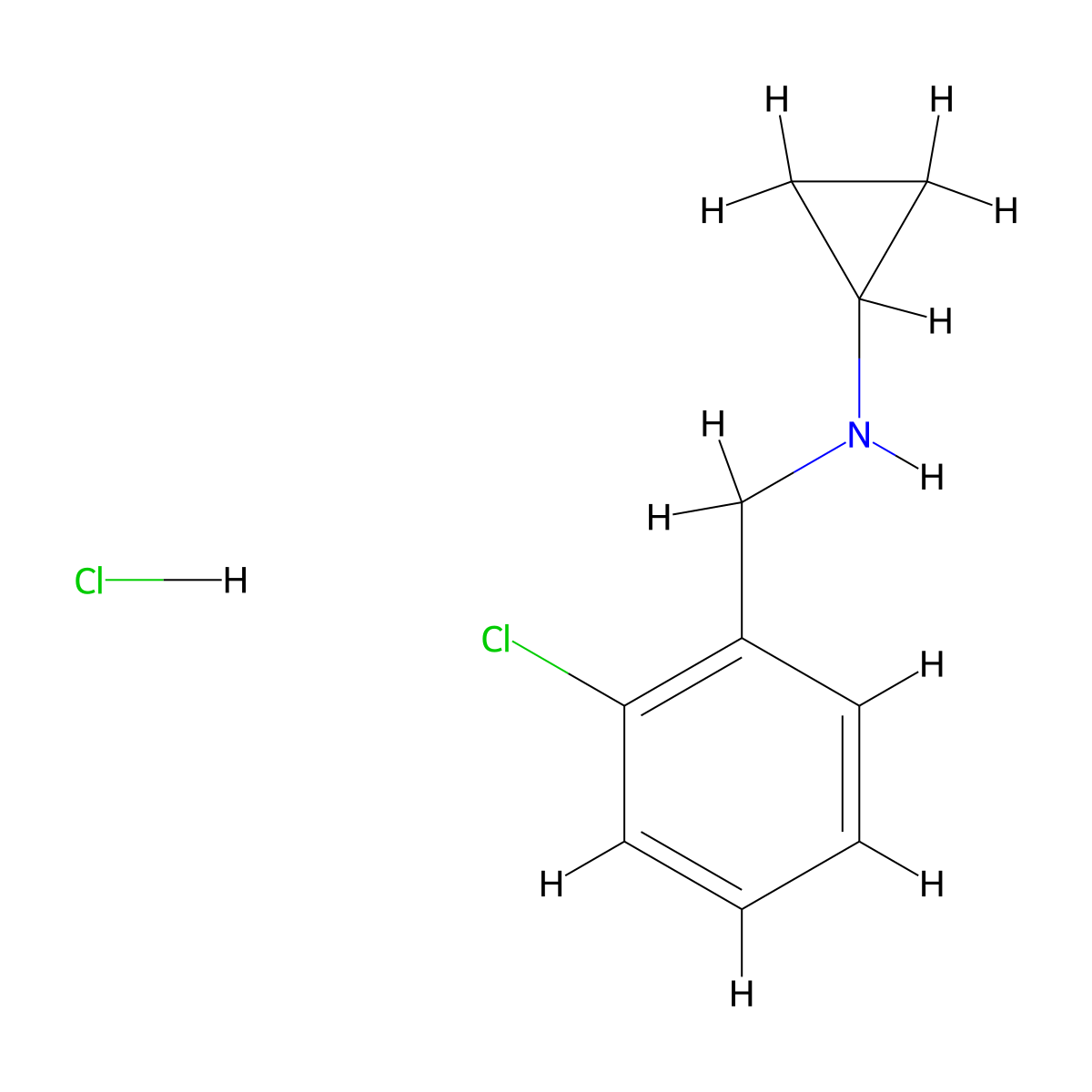 N-((2-chlorophenyl)methyl)cyclopropanamine hydrochloride molecular structure, CAS 1184999-03-8