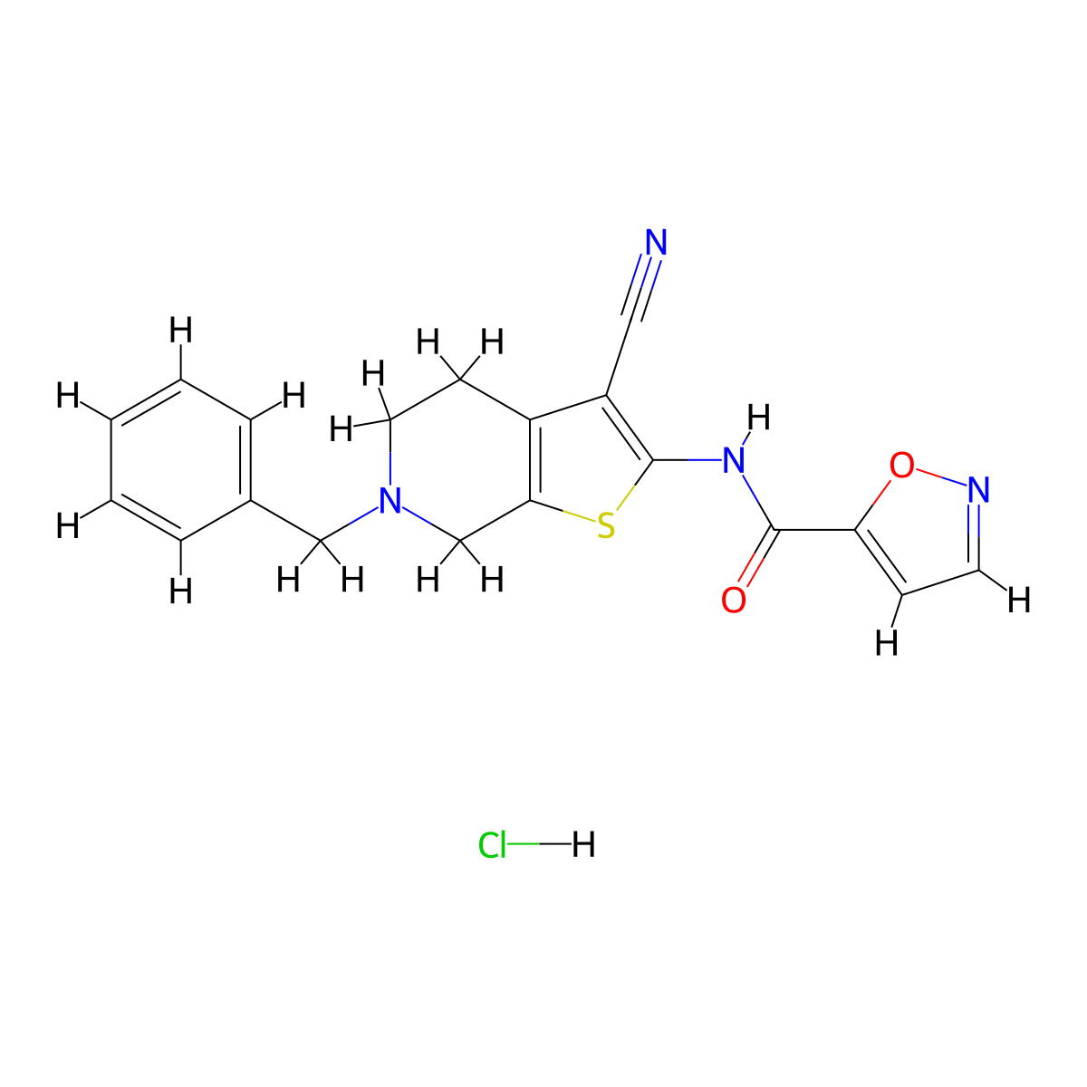 N-(6-benzyl-3-cyano-4,5,6,7-tetrahydrothieno[2,3-c]pyridin-2-yl)isoxazole-5-carboxamide hydrochloride molecular structure, CAS 1184999-10-7