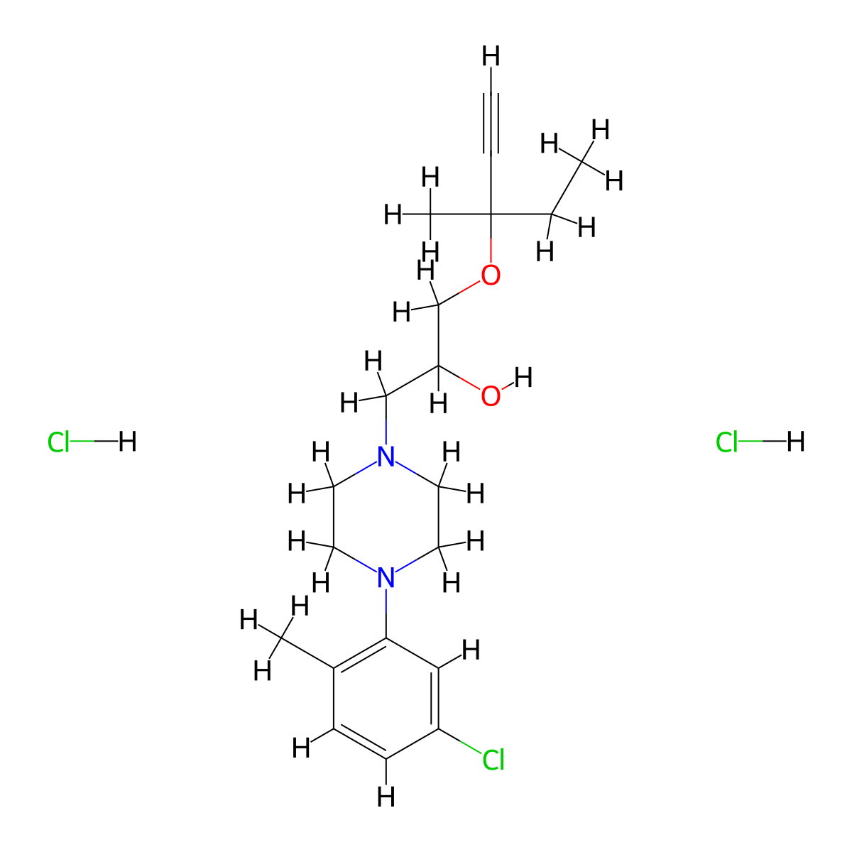 1-(4-(5-Chloro-2-methylphenyl)piperazin-1-yl)-3-((3-methylpent-1-yn-3-yl)oxy)propan-2-ol dihydrochloride molecular structure, CAS 1185000-68-3