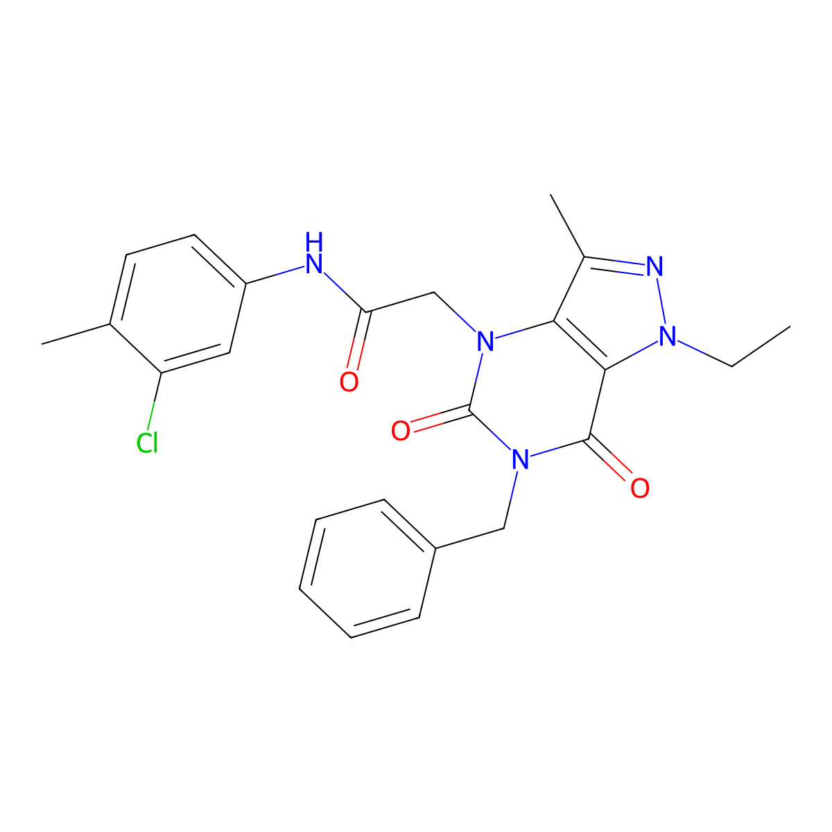2-{6-benzyl-1-ethyl-3-methyl-5,7-dioxo-1H,4H,5H,6H,7H-pyrazolo[4,3-d]pyrimidin-4-yl}-N-(3-chloro-4-methylphenyl)acetamide molecular structure, CAS 1185001-14-2