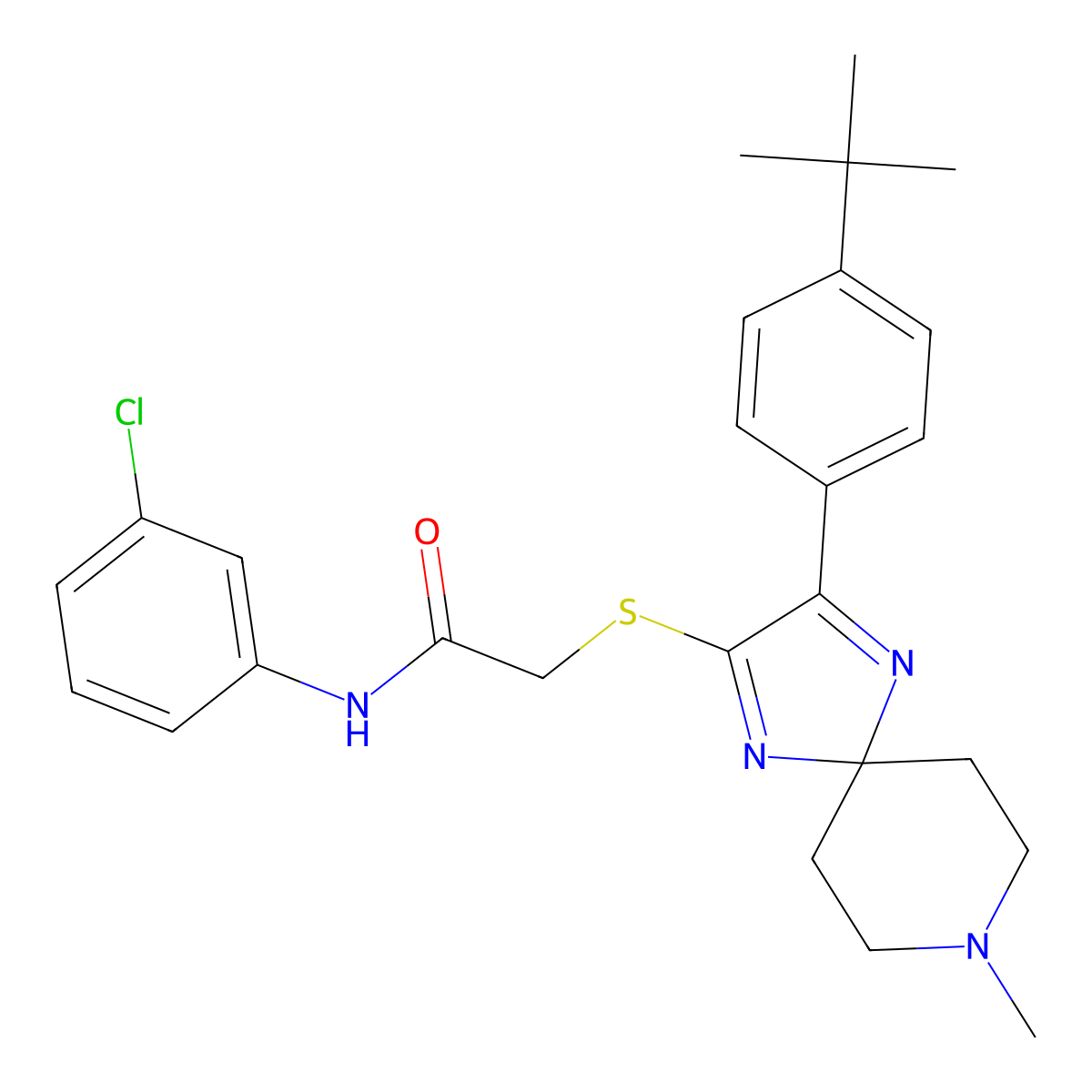2-{[3-(4-tert-butylphenyl)-8-methyl-1,4,8-triazaspiro[4.5]deca-1,3-dien-2-yl]sulfanyl}-N-(3-chlorophenyl)acetamide molecular structure, CAS 1185002-01-0