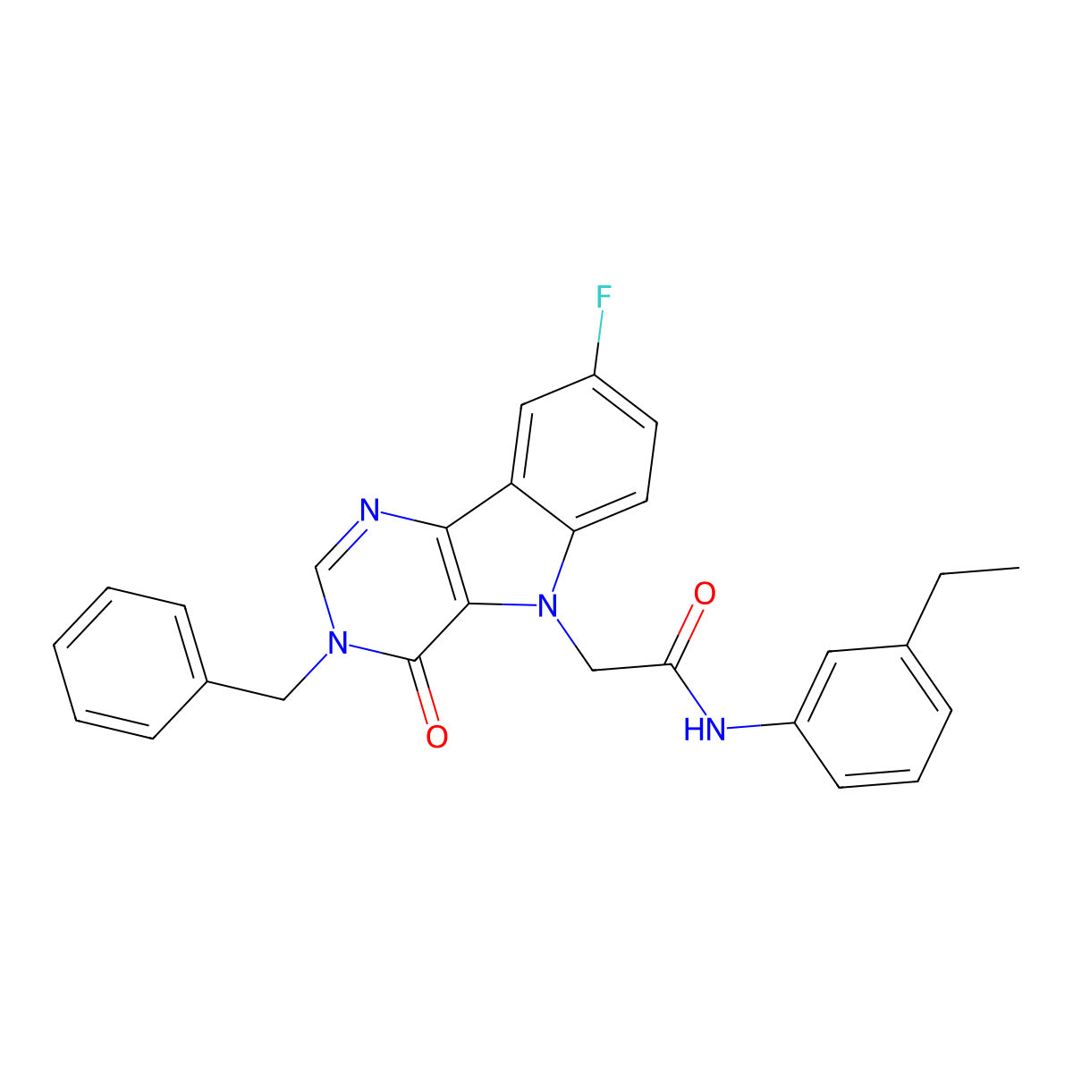 2-(3-benzyl-8-fluoro-4-oxo-3H-pyrimido[5,4-b]indol-5(4H)-yl)-N-(3-ethylphenyl)acetamide molecular structure, CAS 1185003-29-5