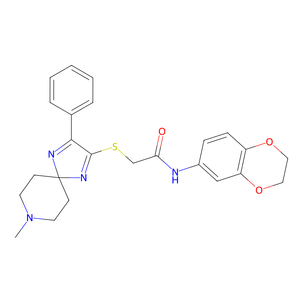 N-(2,3-Dihydro-1,4-benzodioxin-6-YL)-2-({8-methyl-3-phenyl-1,4,8-triazaspiro[4.5]deca-1,3-dien-2-YL}sulfanyl)acetamide molecular structure, CAS 1185003-38-6