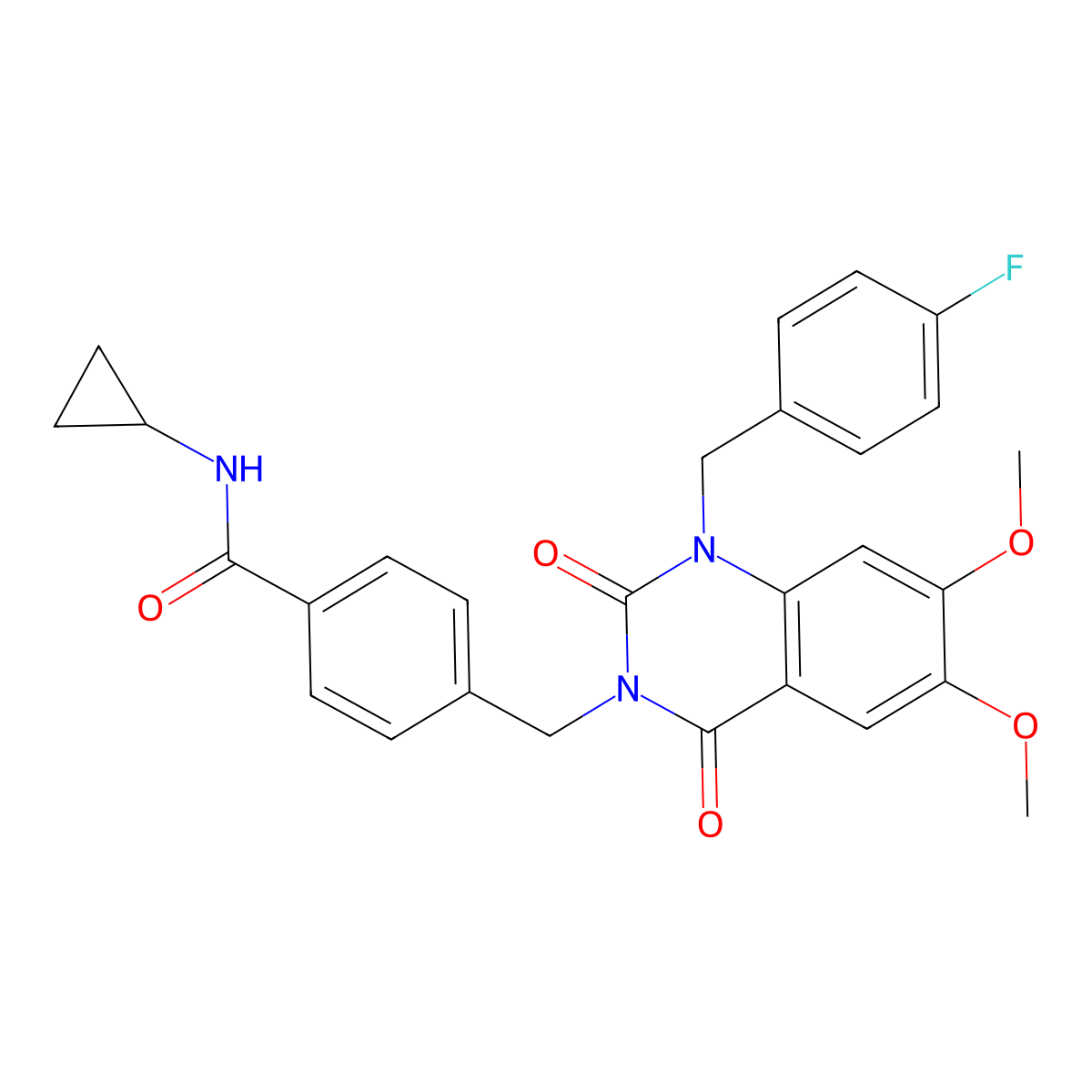 N-cyclopropyl-4-((1-(4-fluorobenzyl)-6,7-dimethoxy-2,4-dioxo-1,2-dihydroquinazolin-3(4H)-yl)methyl)benzamide molecular structure, CAS 1185003-99-9