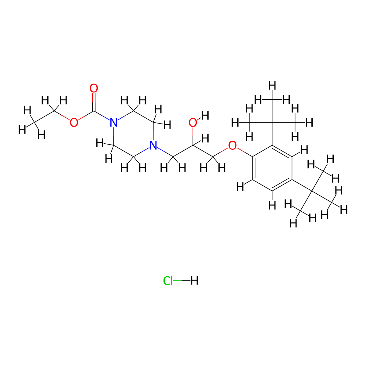 Ethyl 4-(3-(2,4-di-tert-butylphenoxy)-2-hydroxypropyl)piperazine-1-carboxylate hydrochloride molecular structure, CAS 1185004-03-8