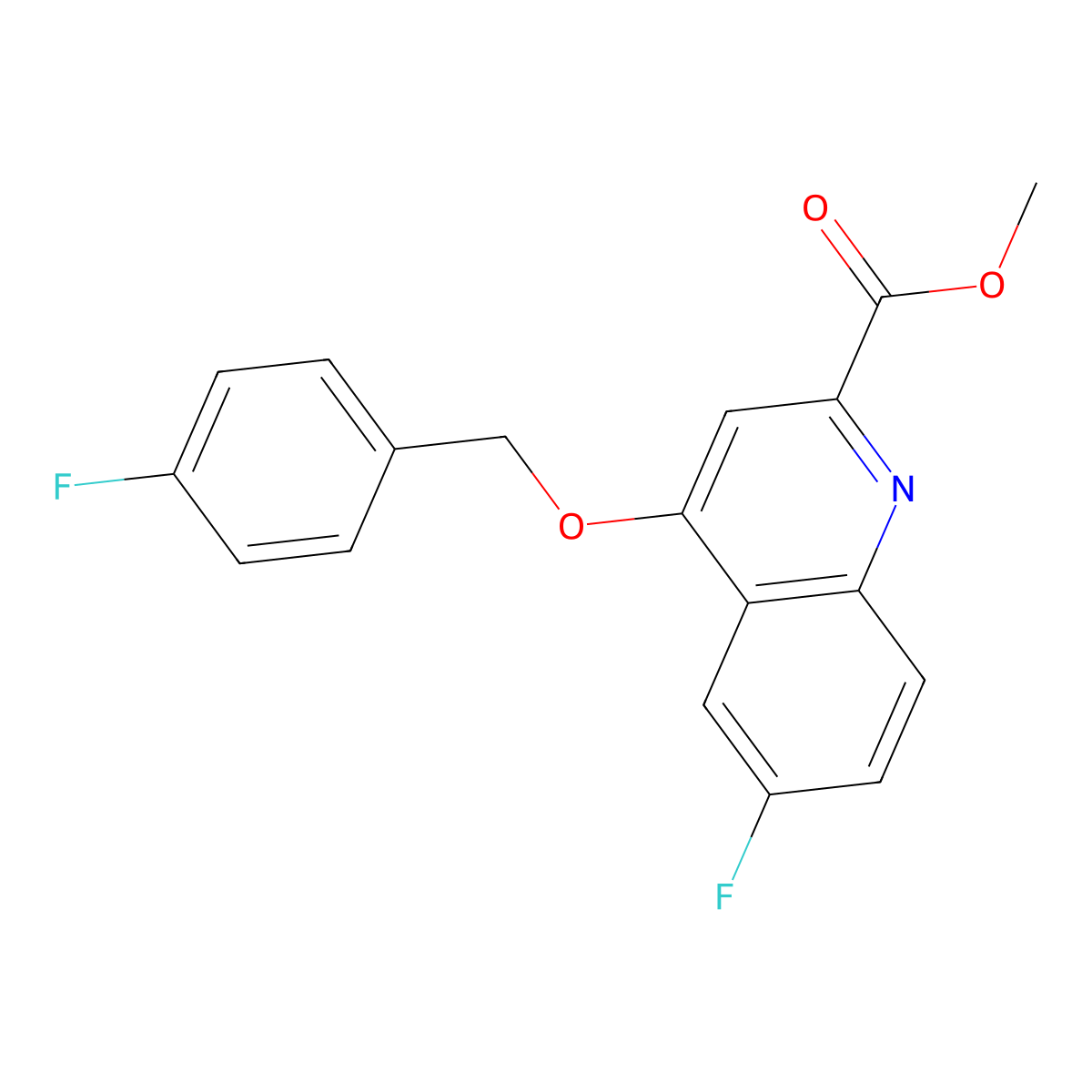 Methyl 6-fluoro-4-[(4-fluorophenyl)methoxy]quinoline-2-carboxylate molecular structure, CAS 1185004-26-5