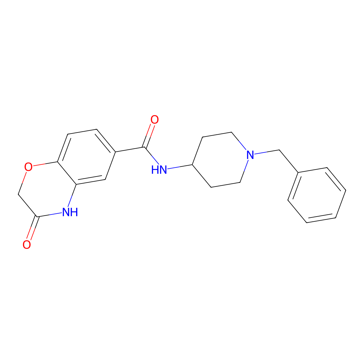 N-(1-benzylpiperidin-4-yl)-3-oxo-3,4-dihydro-2H-1,4-benzoxazine-6-carboxamide molecular structure, CAS 1185005-41-7