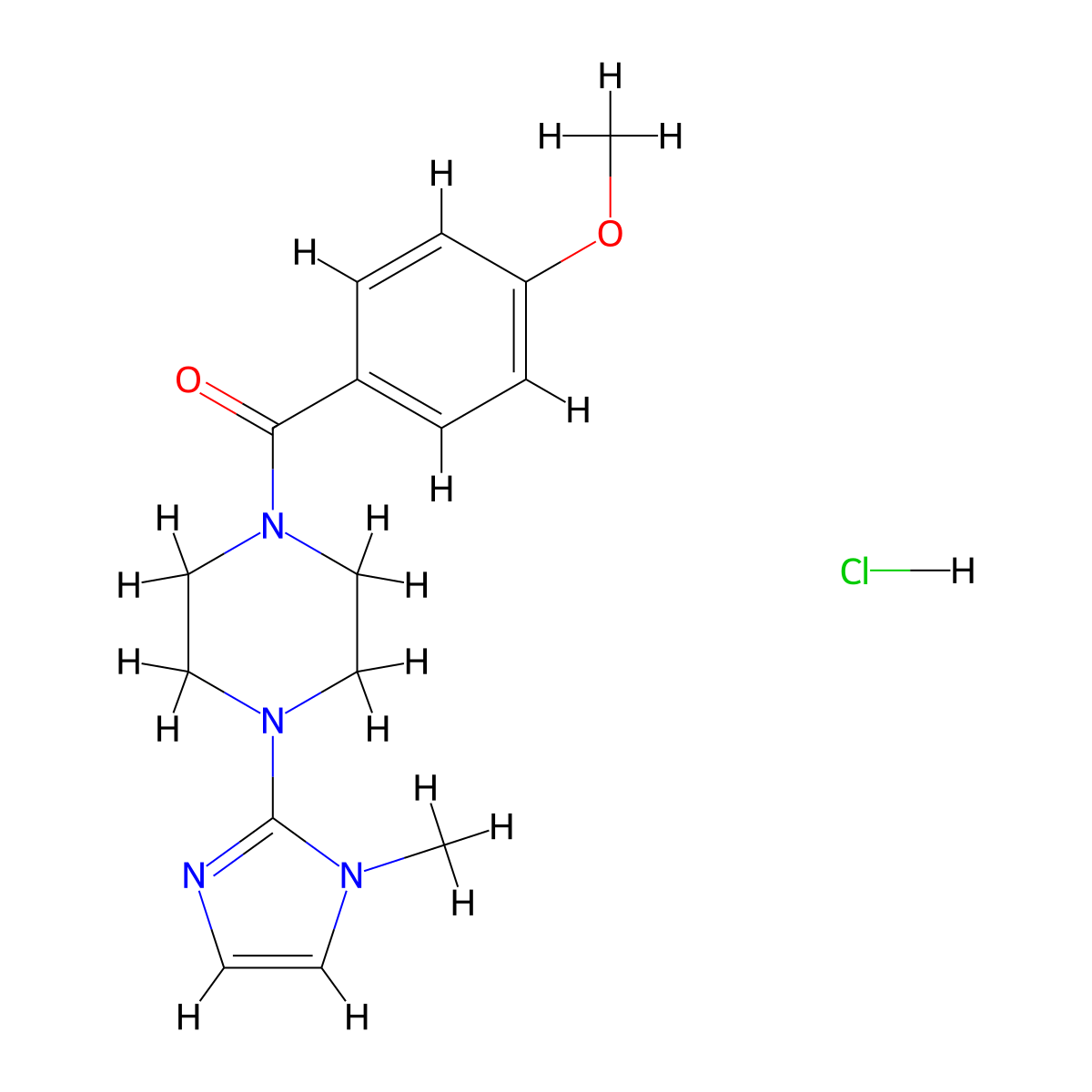 (4-methoxyphenyl)(4-(1-methyl-1H-imidazol-2-yl)piperazin-1-yl)methanone hydrochloride molecular structure, CAS 1185006-09-0