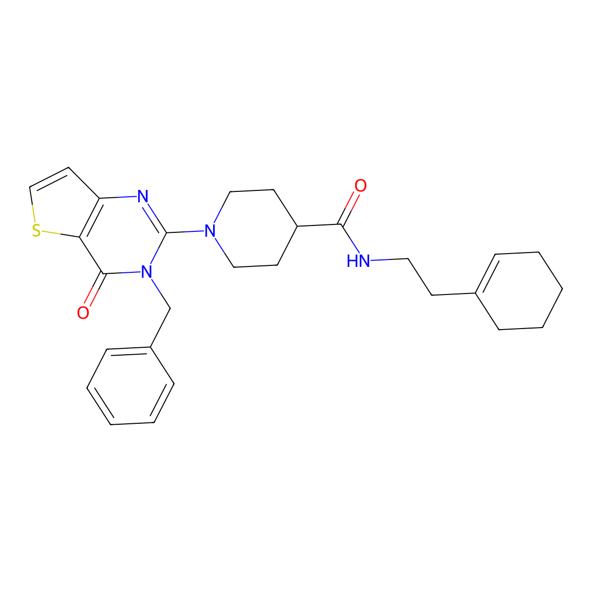 1-{3-benzyl-4-oxo-3H,4H-thieno[3,2-d]pyrimidin-2-yl}-N-[2-(cyclohex-1-en-1-yl)ethyl]piperidine-4-carboxamide molecular structure, CAS 1185006-63-6