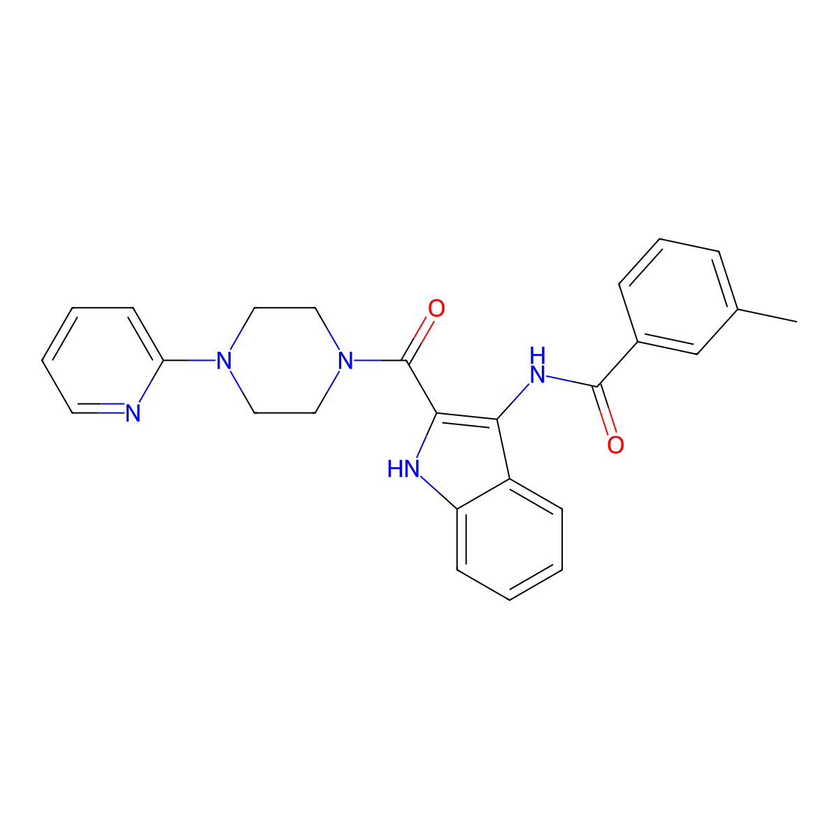 3-methyl-N-{2-[4-(pyridin-2-yl)piperazine-1-carbonyl]-1H-indol-3-yl}benzamide molecular structure, CAS 1185006-88-5