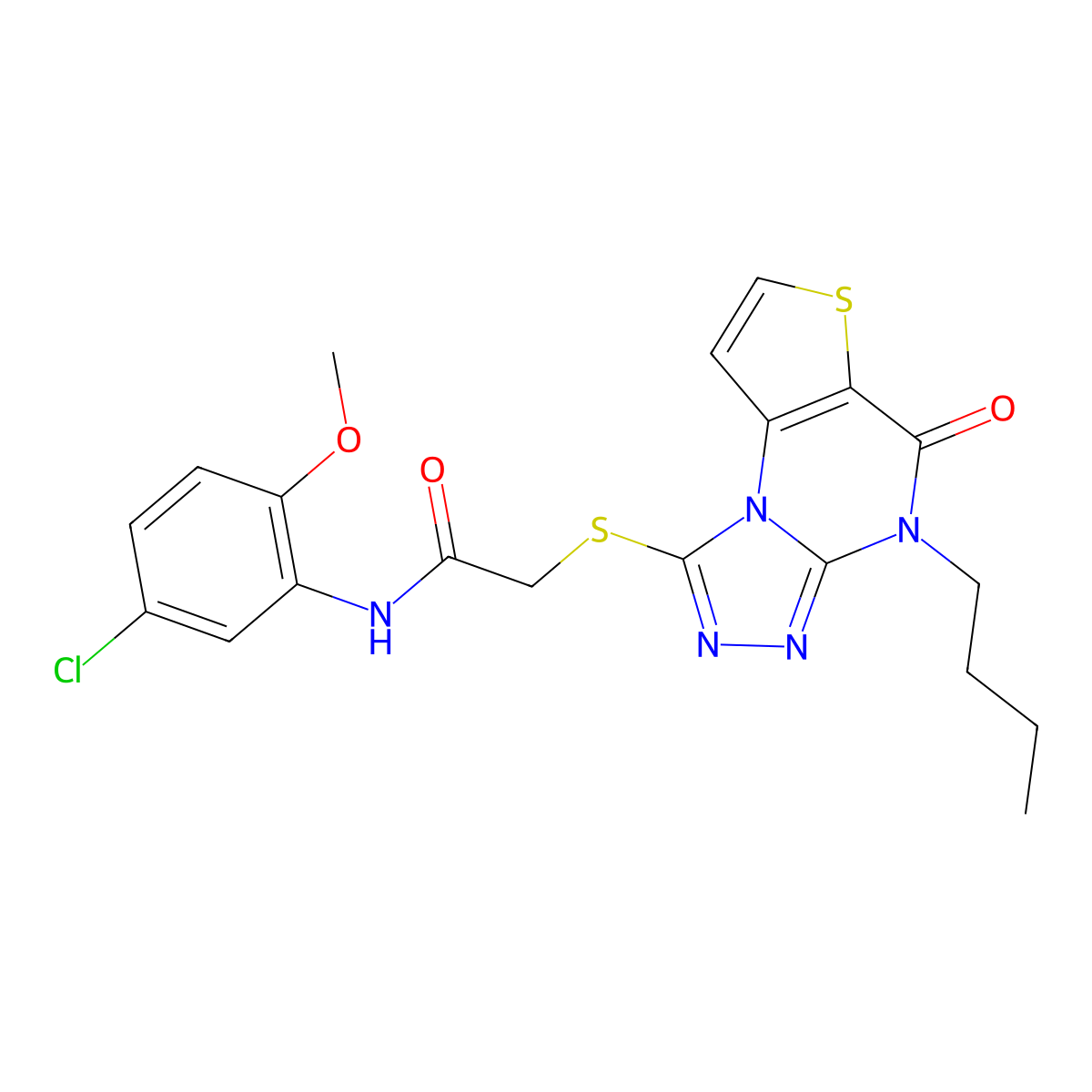 2-((4-butyl-5-oxo-4,5-dihydrothieno[2,3-e][1,2,4]triazolo[4,3-a]pyrimidin-1-yl)thio)-N-(5-chloro-2-methoxyphenyl)acetamide molecular structure, CAS 1185006-98-7