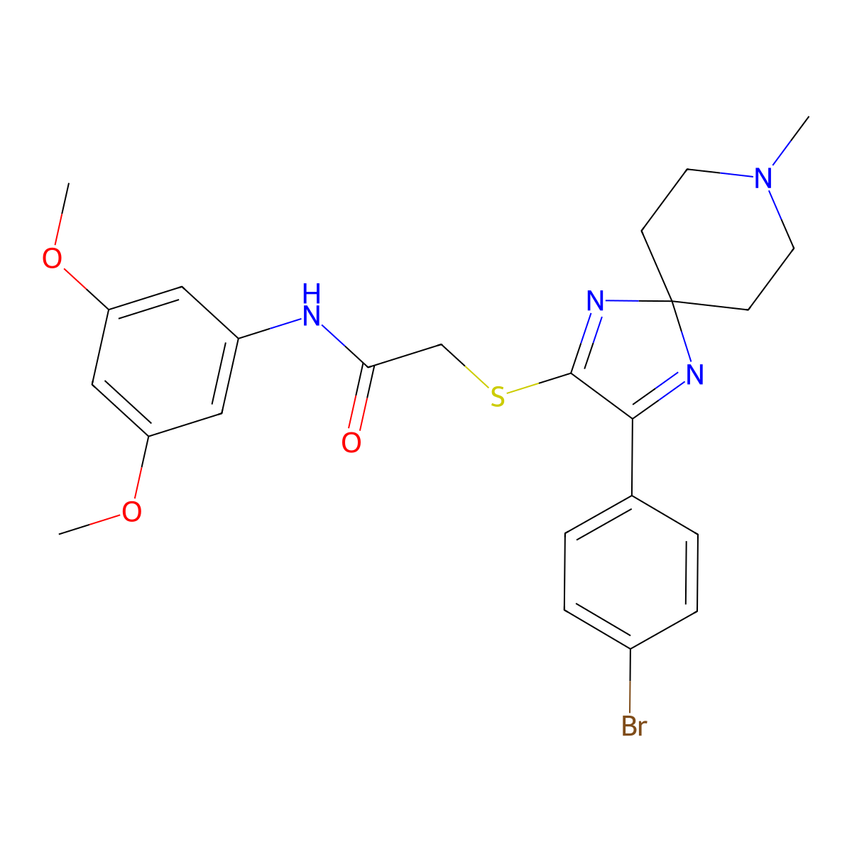 2-{[3-(4-bromophenyl)-8-methyl-1,4,8-triazaspiro[4.5]deca-1,3-dien-2-yl]sulfanyl}-N-(3,5-dimethoxyphenyl)acetamide molecular structure, CAS 1185007-23-1