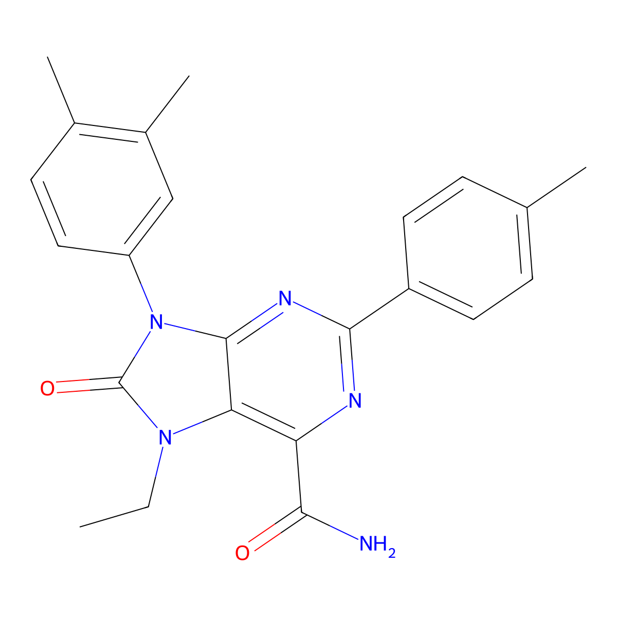 9-(3,4-dimethylphenyl)-7-ethyl-2-(4-methylphenyl)-8-oxo-8,9-dihydro-7H-purine-6-carboxamide molecular structure, CAS 1185008-27-8