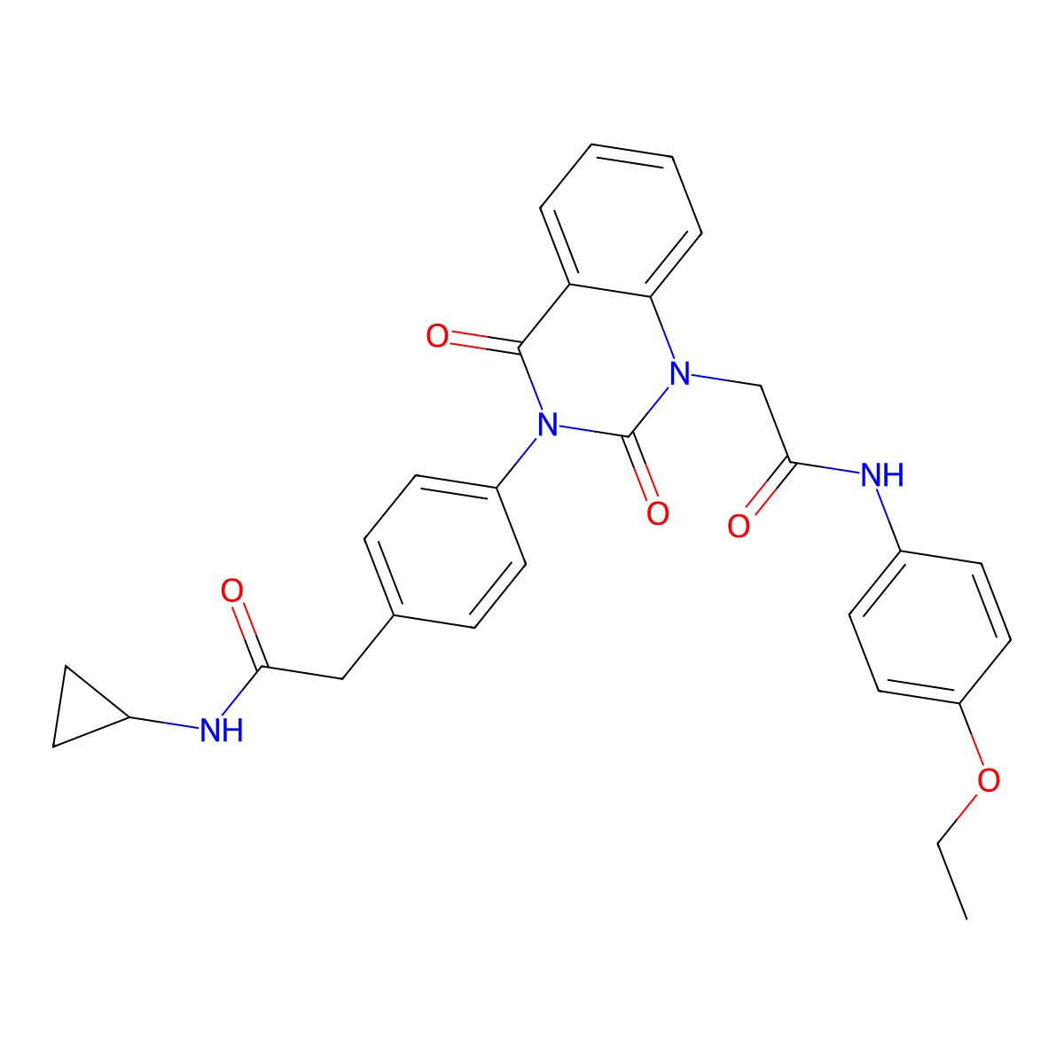 N-cyclopropyl-2-[4-(1-{[(4-ethoxyphenyl)carbamoyl]methyl}-2,4-dioxo-1,2,3,4-tetrahydroquinazolin-3-yl)phenyl]acetamide molecular structure, CAS 1185010-41-6