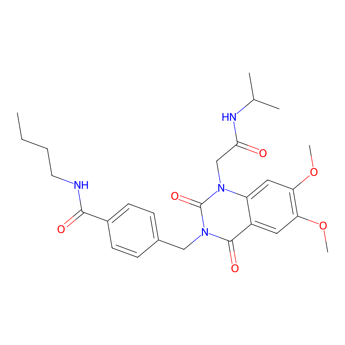 N-butyl-4-((1-(2-(isopropylamino)-2-oxoethyl)-6,7-dimethoxy-2,4-dioxo-1,2-dihydroquinazolin-3(4H)-yl)methyl)benzamide molecular structure, CAS 1185011-52-2