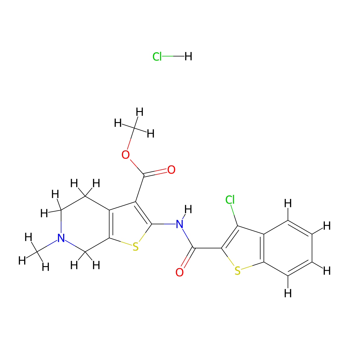 Methyl 2-(3-chlorobenzo[b]thiophene-2-carboxamido)-6-methyl-4,5,6,7-tetrahydrothieno[2,3-c]pyridine-3-carboxylate hydrochloride molecular structure, CAS 1185011-76-0