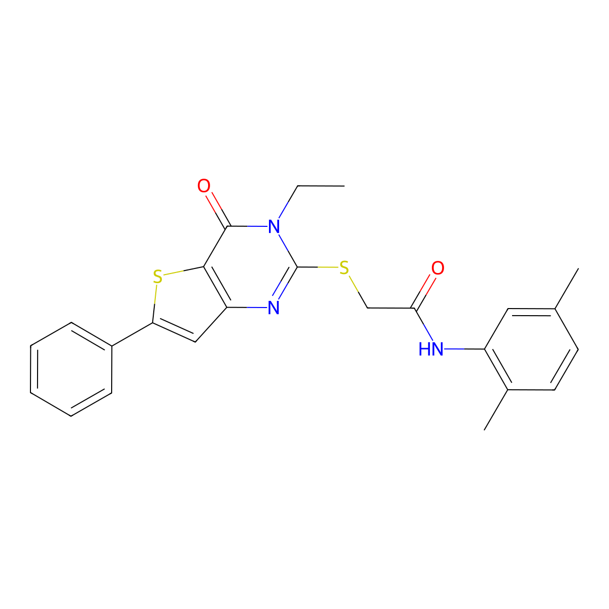 N-(2,5-dimethylphenyl)-2-({3-ethyl-4-oxo-6-phenyl-3H,4H-thieno[3,2-d]pyrimidin-2-yl}sulfanyl)acetamide molecular structure, CAS 1185012-50-3