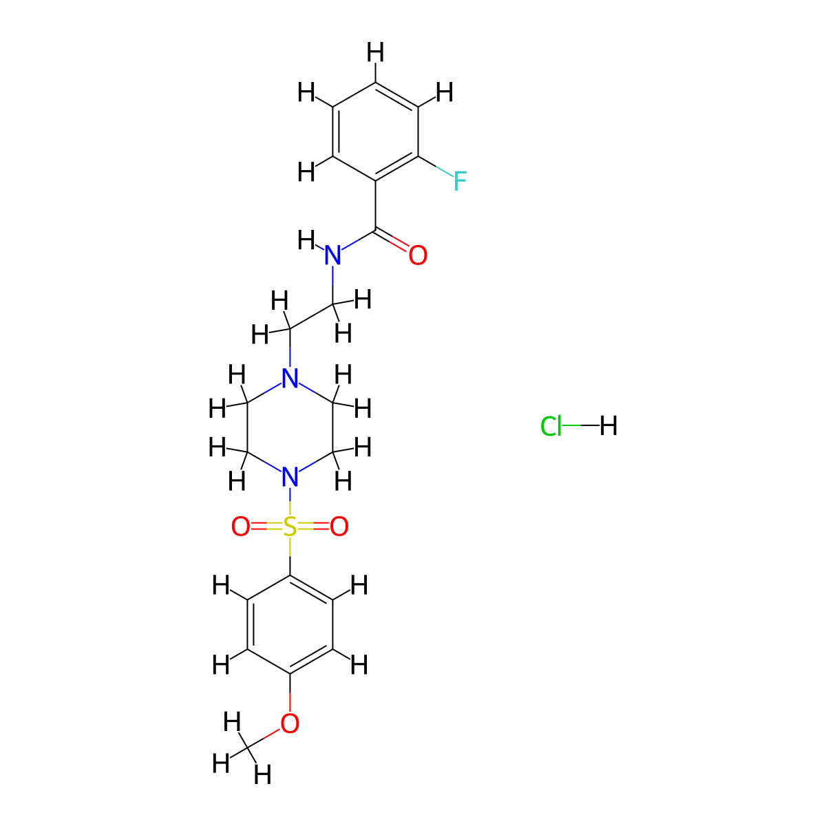 2-fluoro-N-(2-(4-((4-methoxyphenyl)sulfonyl)piperazin-1-yl)ethyl)benzamide hydrochloride molecular structure, CAS 1185012-51-4