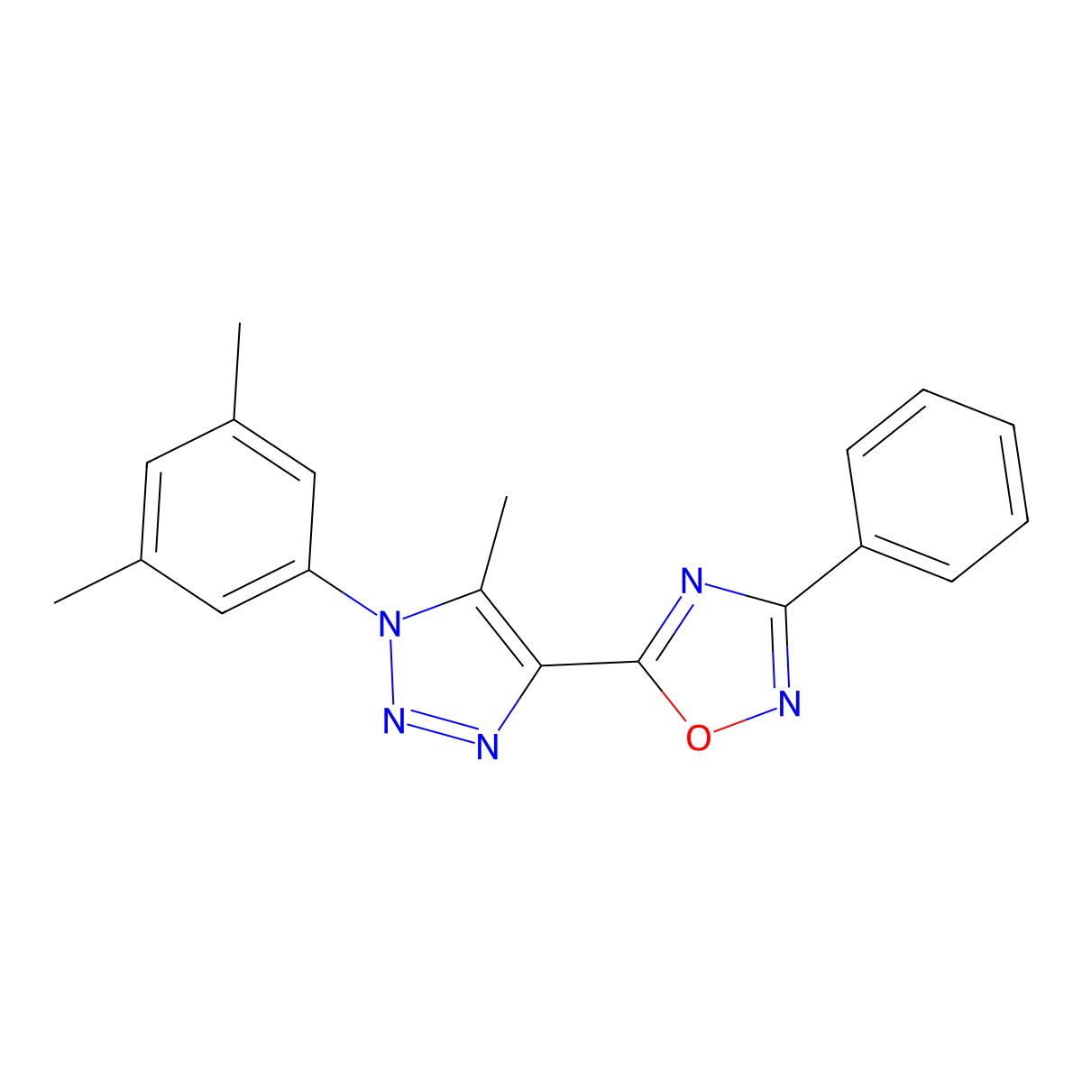 5-[1-(3,5-dimethylphenyl)-5-methyl-1H-1,2,3-triazol-4-yl]-3-phenyl-1,2,4-oxadiazole molecular structure, CAS 1185012-57-0