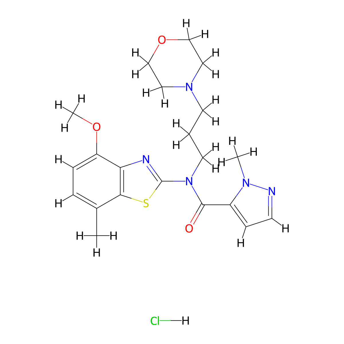 N-(4-methoxy-7-methylbenzo[d]thiazol-2-yl)-1-methyl-N-(3-morpholinopropyl)-1H-pyrazole-5-carboxamide hydrochloride molecular structure, CAS 1185012-89-8