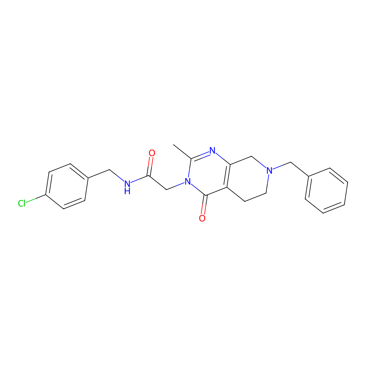 2-{7-benzyl-2-methyl-4-oxo-3H,4H,5H,6H,7H,8H-pyrido[3,4-d]pyrimidin-3-yl}-N-[(4-chlorophenyl)methyl]acetamide molecular structure, CAS 1185012-95-6