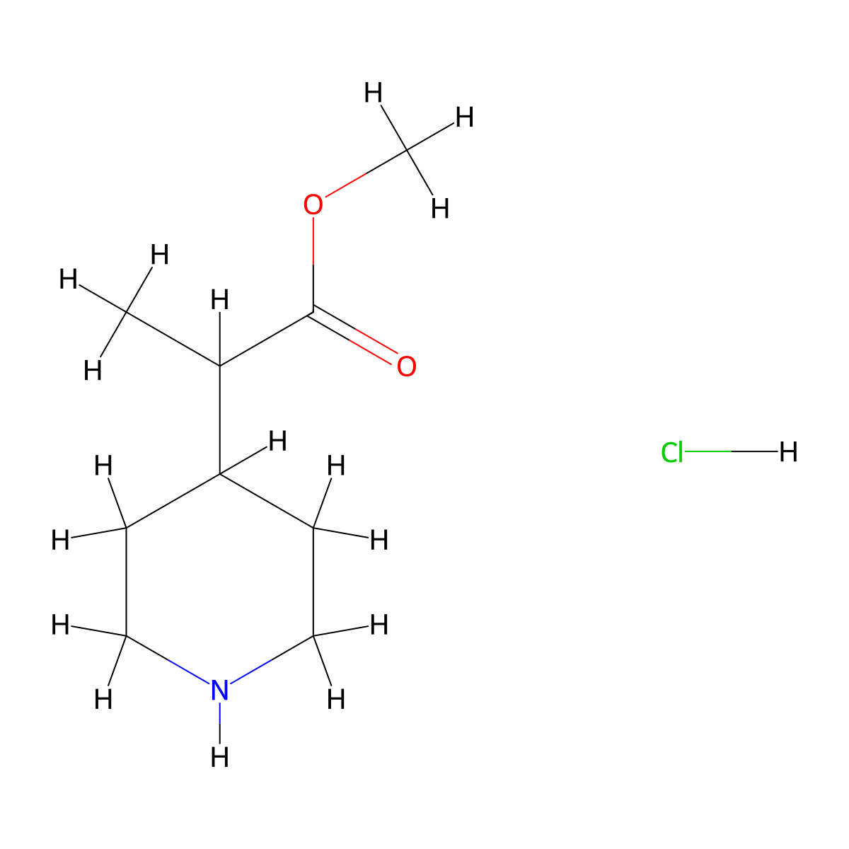 Methyl 2-piperidin-4-ylpropanoate hydrochloride molecular structure, CAS 1185013-13-1